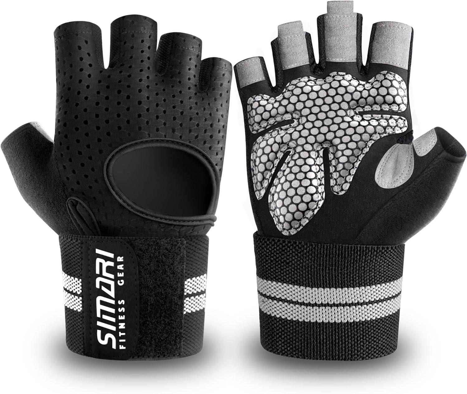 imageSIMARI Breathable Workout Gloves for Men Women Padded Weight Lifting Gloves with Wrist Wraps Support Full Palm Protection Grip for Gym Training Fitness Weightlifting Exercise Fingerless Black1aAshy Black