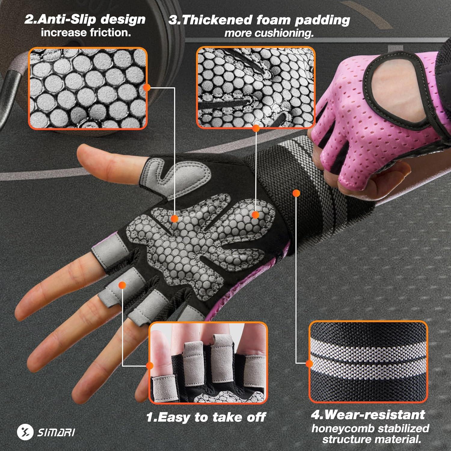imageSIMARI Breathable Workout Gloves for Men Women Padded Weight Lifting Gloves with Wrist Wraps Support Full Palm Protection Grip for Gym Training Fitness Weightlifting Exercise Fingerless Black1bCalypso Coral