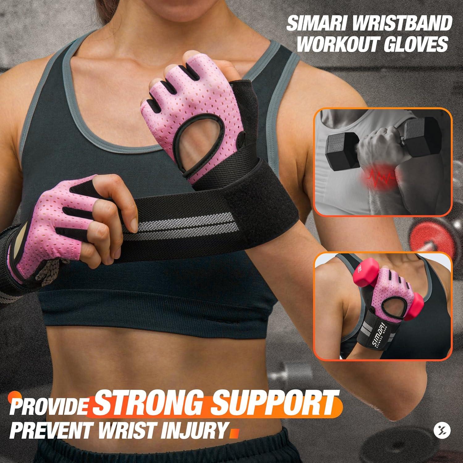 imageSIMARI Breathable Workout Gloves for Men Women Padded Weight Lifting Gloves with Wrist Wraps Support Full Palm Protection Grip for Gym Training Fitness Weightlifting Exercise Fingerless Black1bCalypso Coral