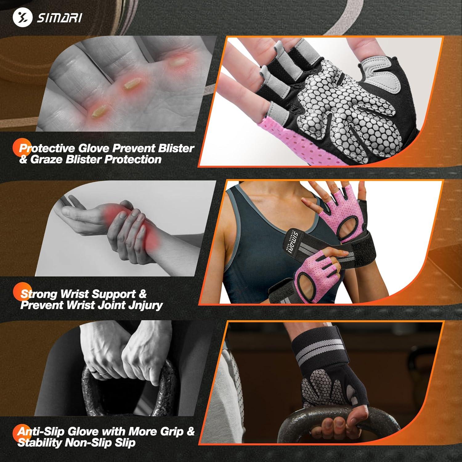 imageSIMARI Breathable Workout Gloves for Men Women Padded Weight Lifting Gloves with Wrist Wraps Support Full Palm Protection Grip for Gym Training Fitness Weightlifting Exercise Fingerless Black1bCalypso Coral