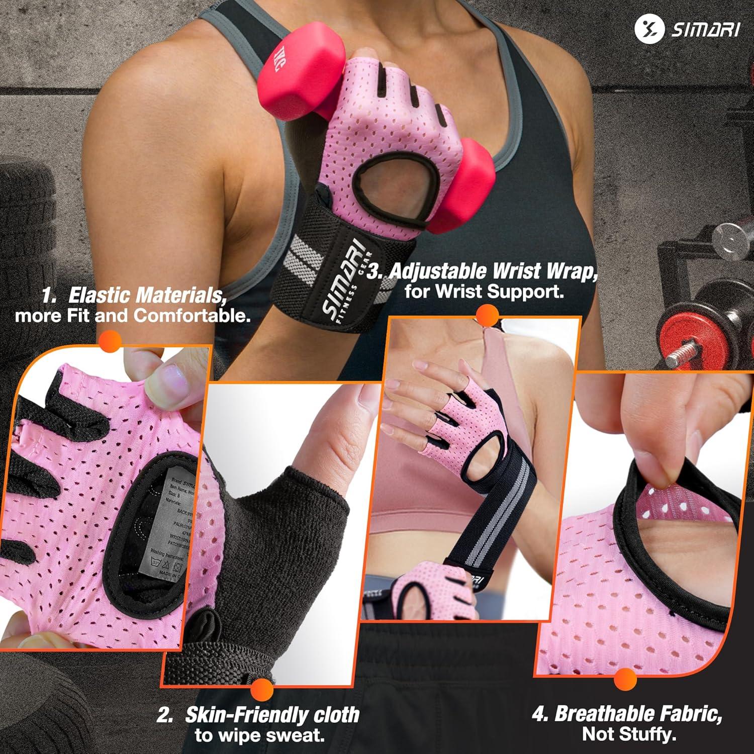imageSIMARI Breathable Workout Gloves for Men Women Padded Weight Lifting Gloves with Wrist Wraps Support Full Palm Protection Grip for Gym Training Fitness Weightlifting Exercise Fingerless Black1bCalypso Coral