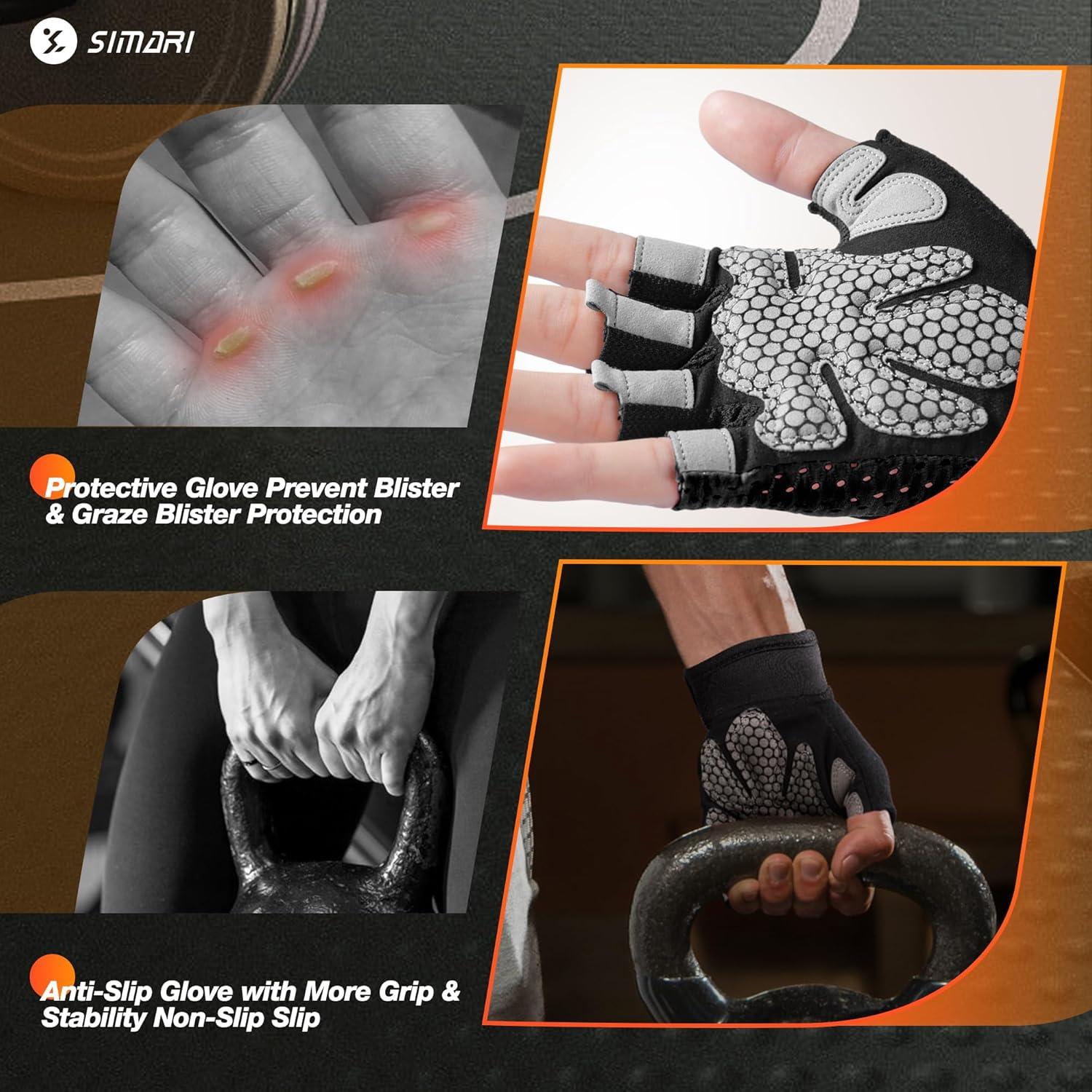 imageSIMARI Breathable Workout Gloves for Men and Women Padded Weight Lifting Gloves with Great Grip Full Palm Protection for Gym Training Cycling Weightlifting Exercise Crossfit ClimbingLicorice