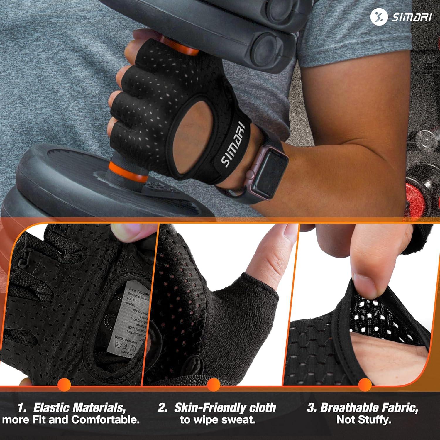 imageSIMARI Breathable Workout Gloves for Men and Women Padded Weight Lifting Gloves with Great Grip Full Palm Protection for Gym Training Cycling Weightlifting Exercise Crossfit ClimbingLicorice