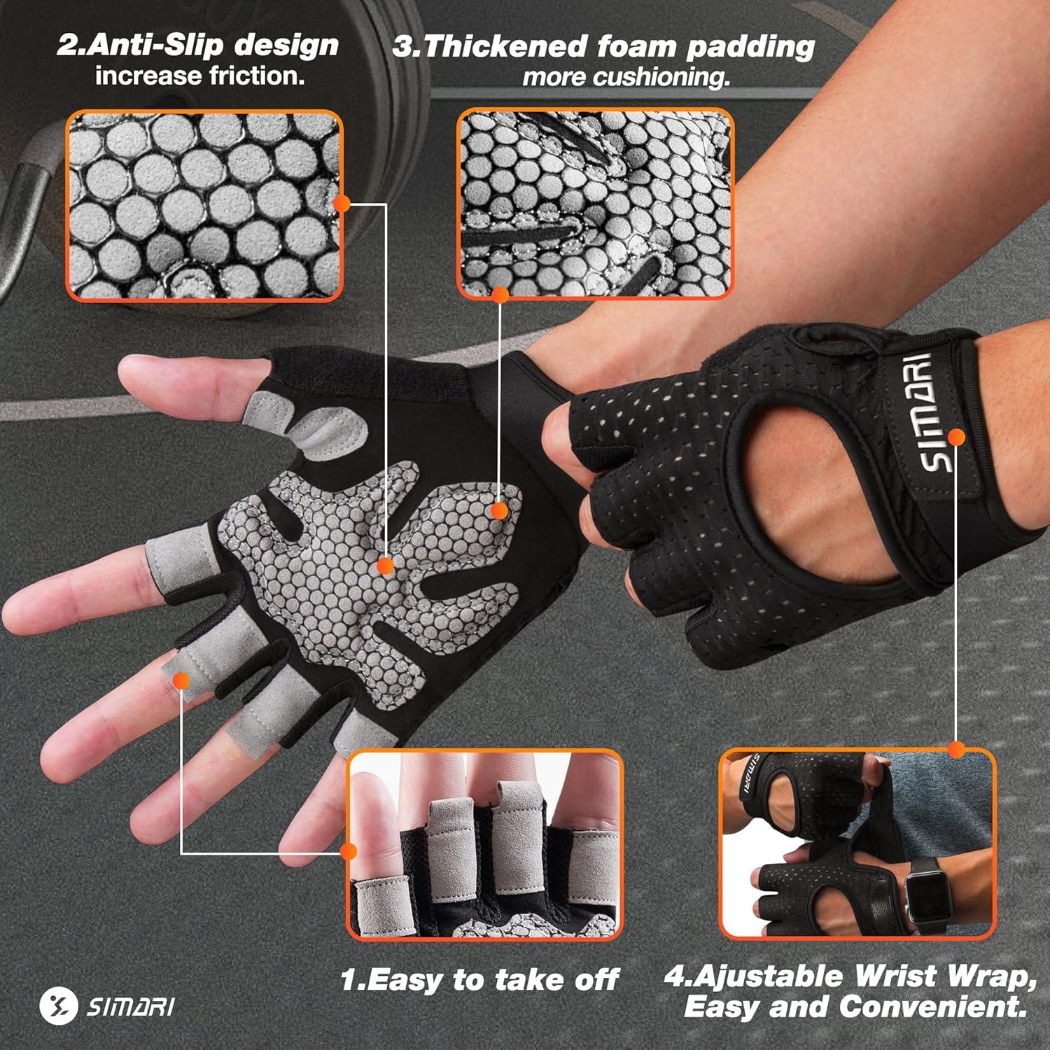 imageSIMARI Breathable Workout Gloves for Men and Women Padded Weight Lifting Gloves with Great Grip Full Palm Protection for Gym Training Cycling Weightlifting Exercise Crossfit ClimbingLicorice