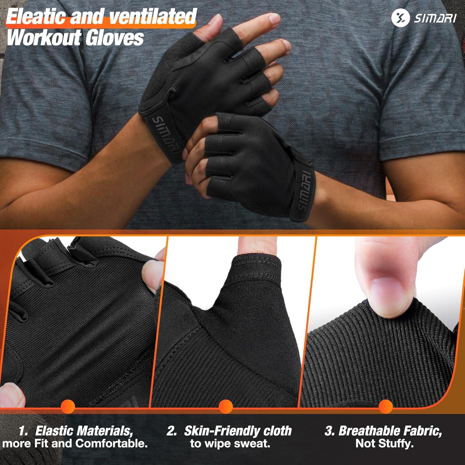 imageSIMARI Breathable Workout Gloves for Men and Women Padded Weight Lifting Gloves with Great Grip Full Palm Protection for Gym Training Cycling Weightlifting Exercise Crossfit Climbing1aIron Black