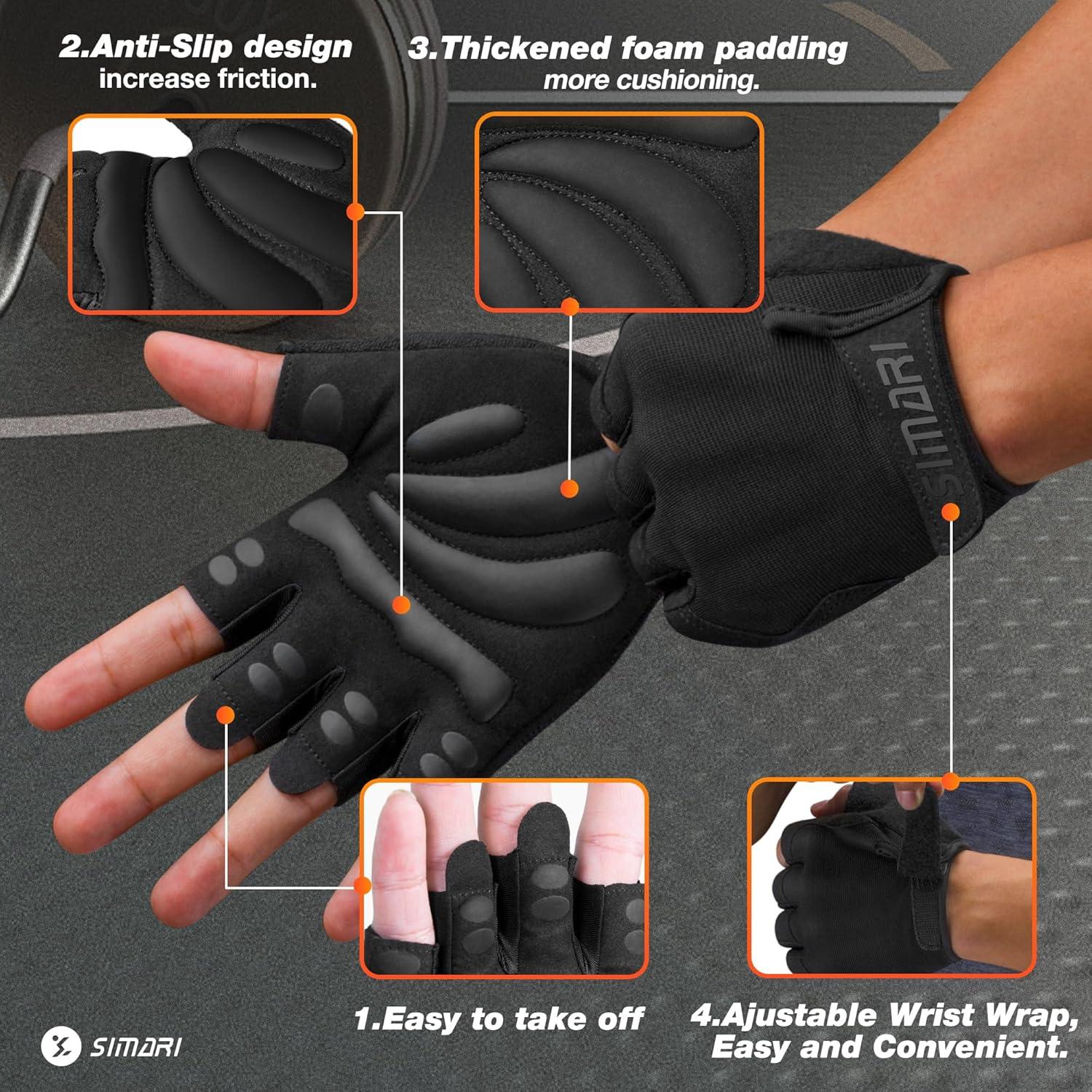 imageSIMARI Breathable Workout Gloves for Men and Women Padded Weight Lifting Gloves with Great Grip Full Palm Protection for Gym Training Cycling Weightlifting Exercise Crossfit Climbing1aIron Black