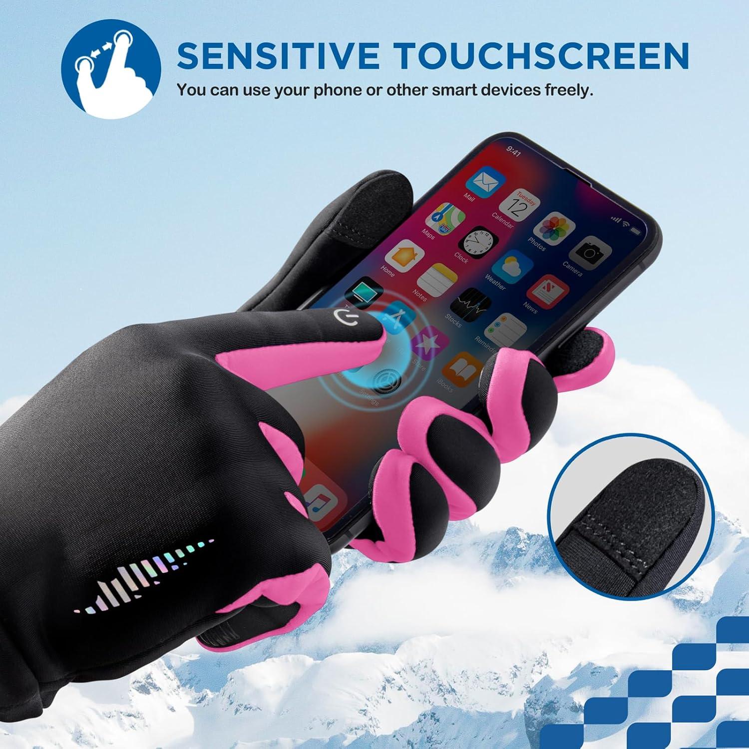 imageSIMARI Kids Winter Gloves Touchscreen Warm Thermal WaterResistant for Boy Girl Running Cycling Snow Skiing in Cold WeatherCarmine Rose