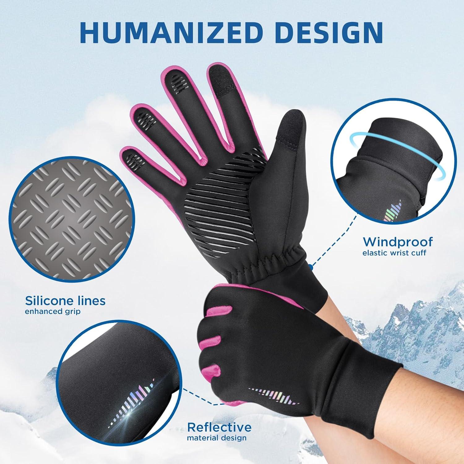imageSIMARI Kids Winter Gloves Touchscreen Warm Thermal WaterResistant for Boy Girl Running Cycling Snow Skiing in Cold WeatherCarmine Rose