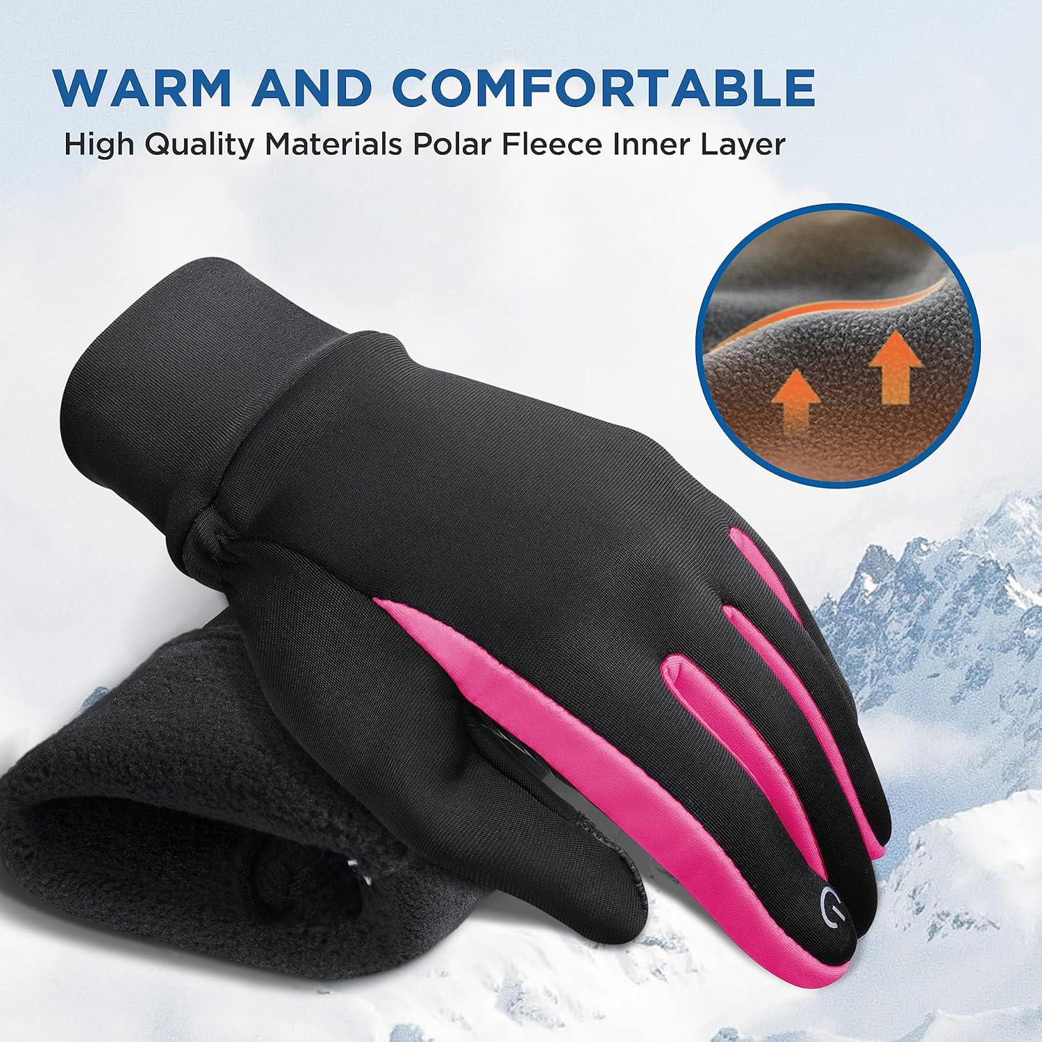imageSIMARI Kids Winter Gloves Touchscreen Warm Thermal WaterResistant for Boy Girl Running Cycling Snow Skiing in Cold WeatherCarmine Rose