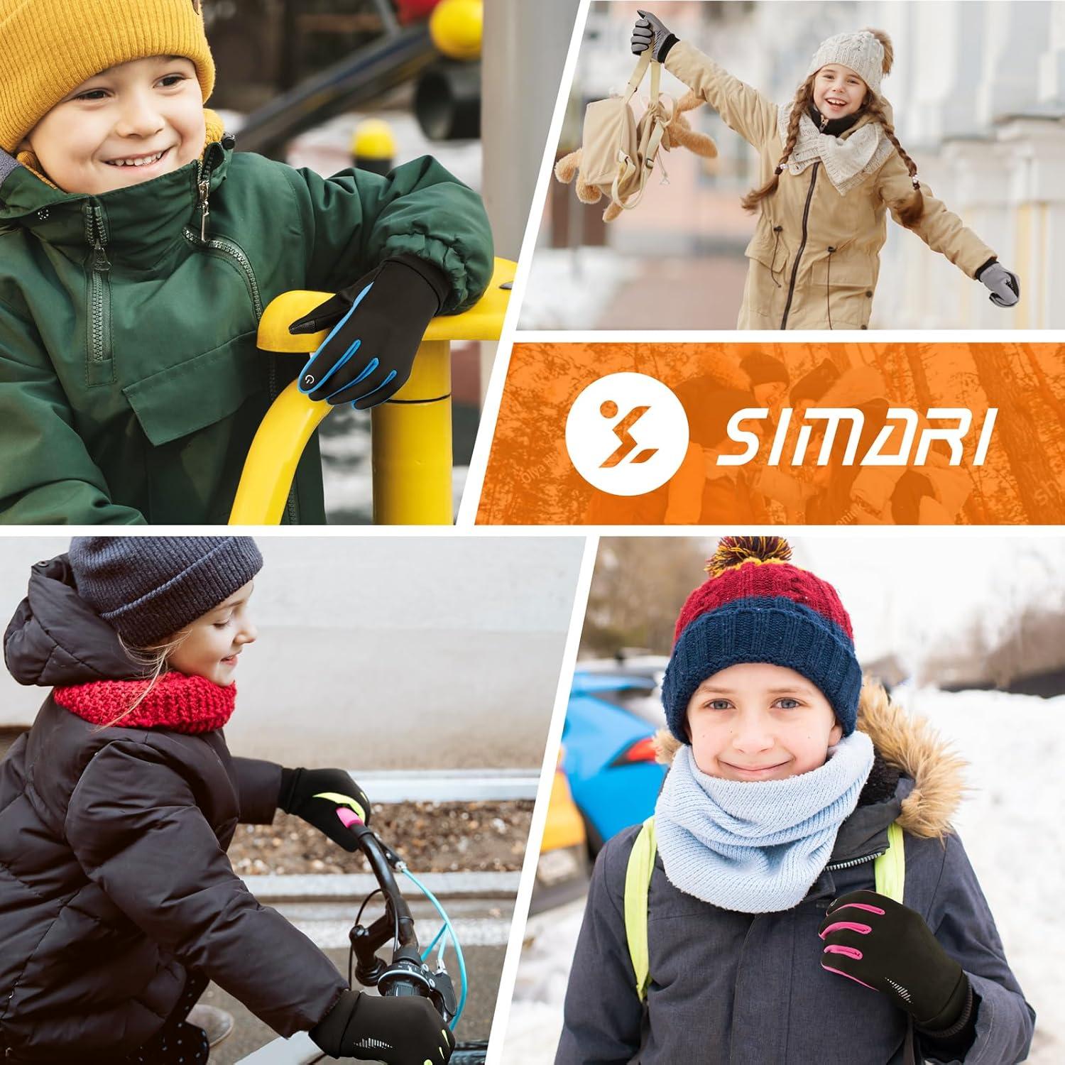 imageSIMARI Kids Winter Gloves Touchscreen Warm Thermal WaterResistant for Boy Girl Running Cycling Snow Skiing in Cold WeatherGlacier Gray