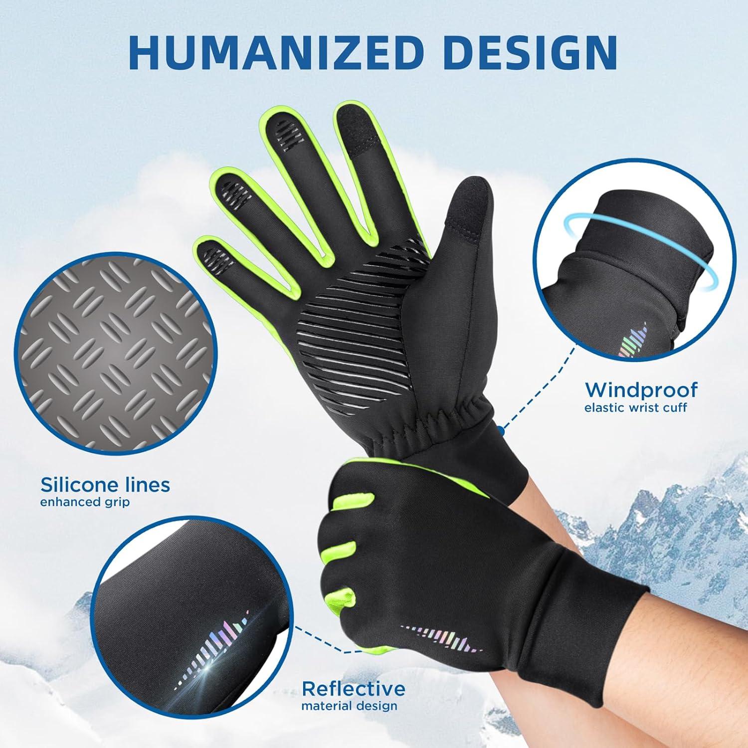 imageSIMARI Kids Winter Gloves Touchscreen Warm Thermal WaterResistant for Boy Girl Running Cycling Snow Skiing in Cold WeatherGreen Flash