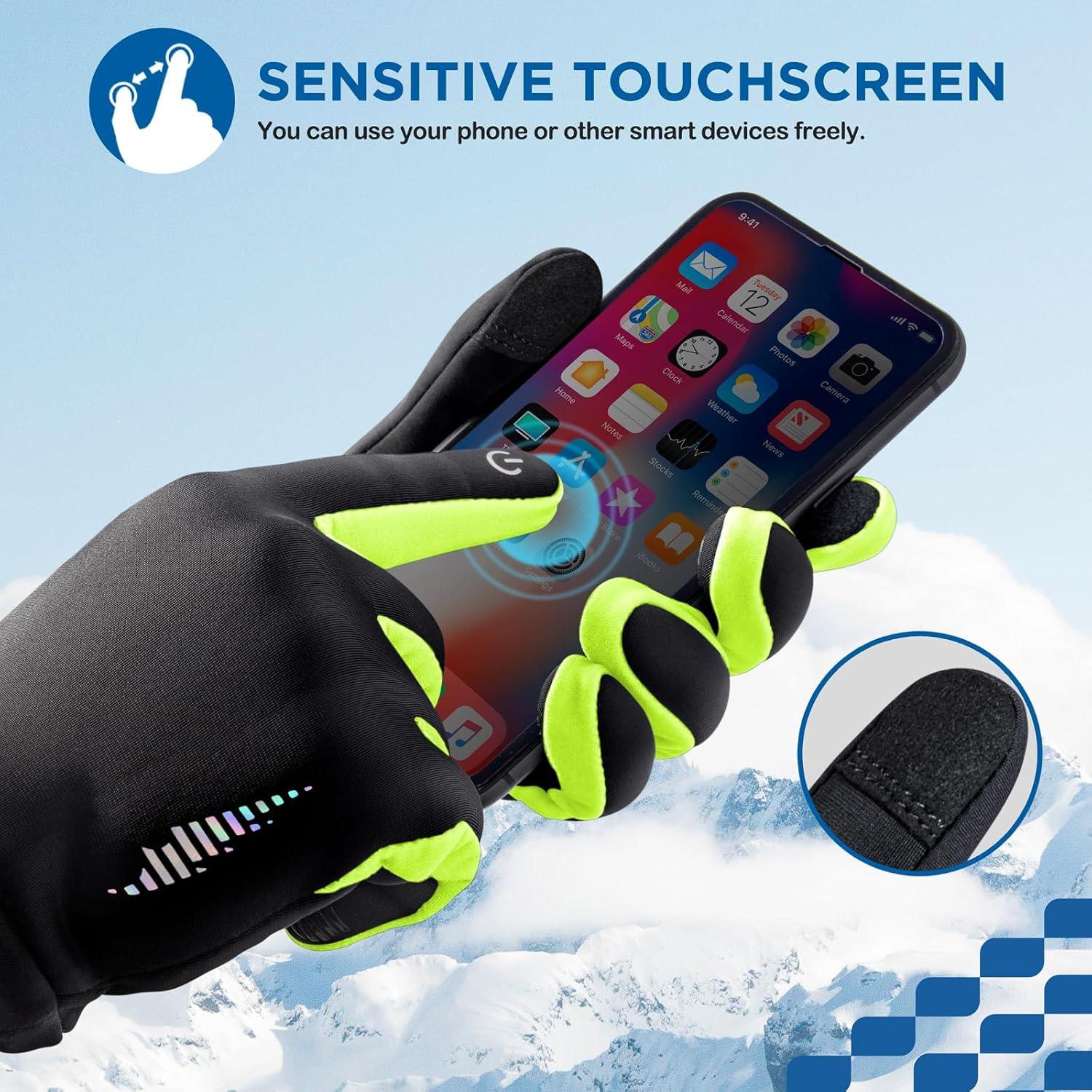 imageSIMARI Kids Winter Gloves Touchscreen Warm Thermal WaterResistant for Boy Girl Running Cycling Snow Skiing in Cold WeatherGreen Flash