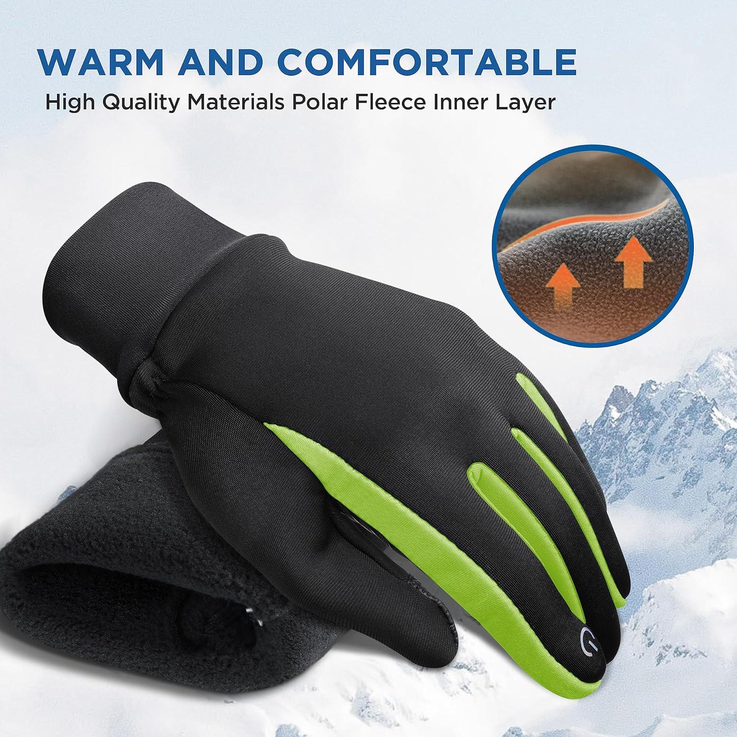 imageSIMARI Kids Winter Gloves Touchscreen Warm Thermal WaterResistant for Boy Girl Running Cycling Snow Skiing in Cold WeatherGreen Flash