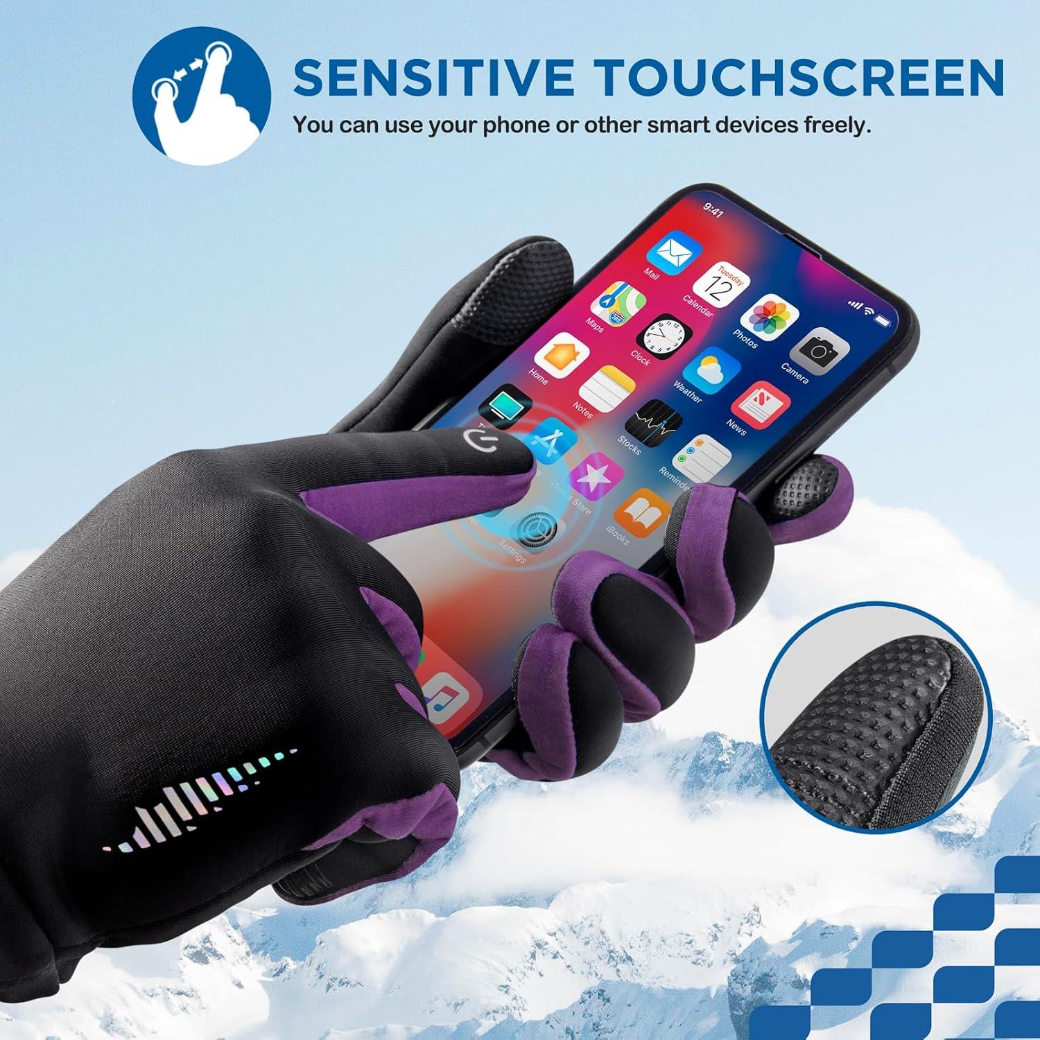 imageSIMARI Kids Winter Gloves Touchscreen Warm Thermal WaterResistant for Boy Girl Running Cycling Snow Skiing in Cold WeatherPurple