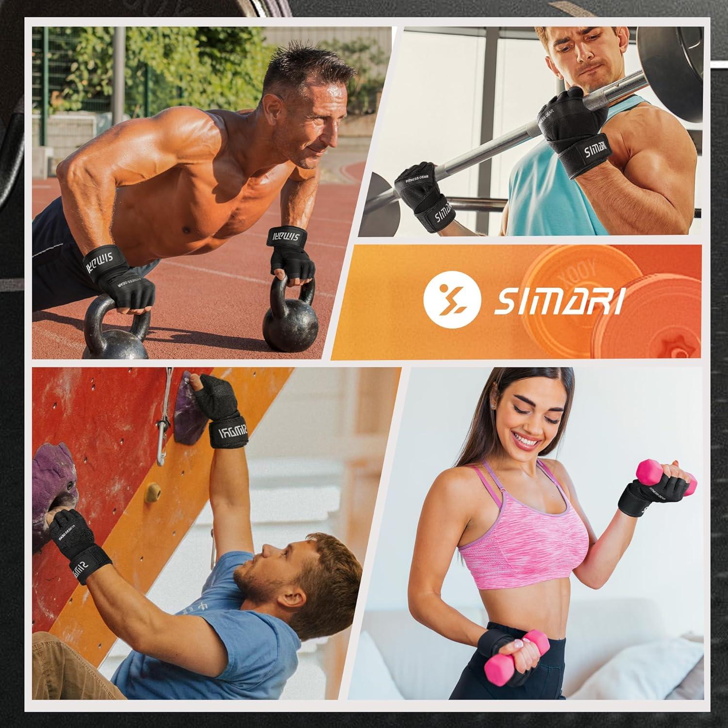 imageSIMARI Padded Workout Gloves for Men and Women Ventilated Weight Lifting Gloves with Wrist Wraps Support Full Palm Protection Great Grip for Gym Training Fitness Weightlifting Exercise