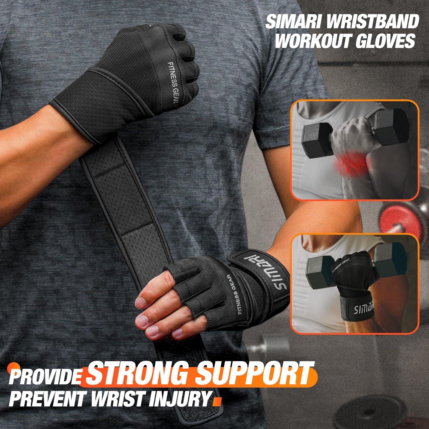 imageSIMARI Padded Workout Gloves for Men and Women Ventilated Weight Lifting Gloves with Wrist Wraps Support Full Palm Protection Great Grip for Gym Training Fitness Weightlifting Exercise