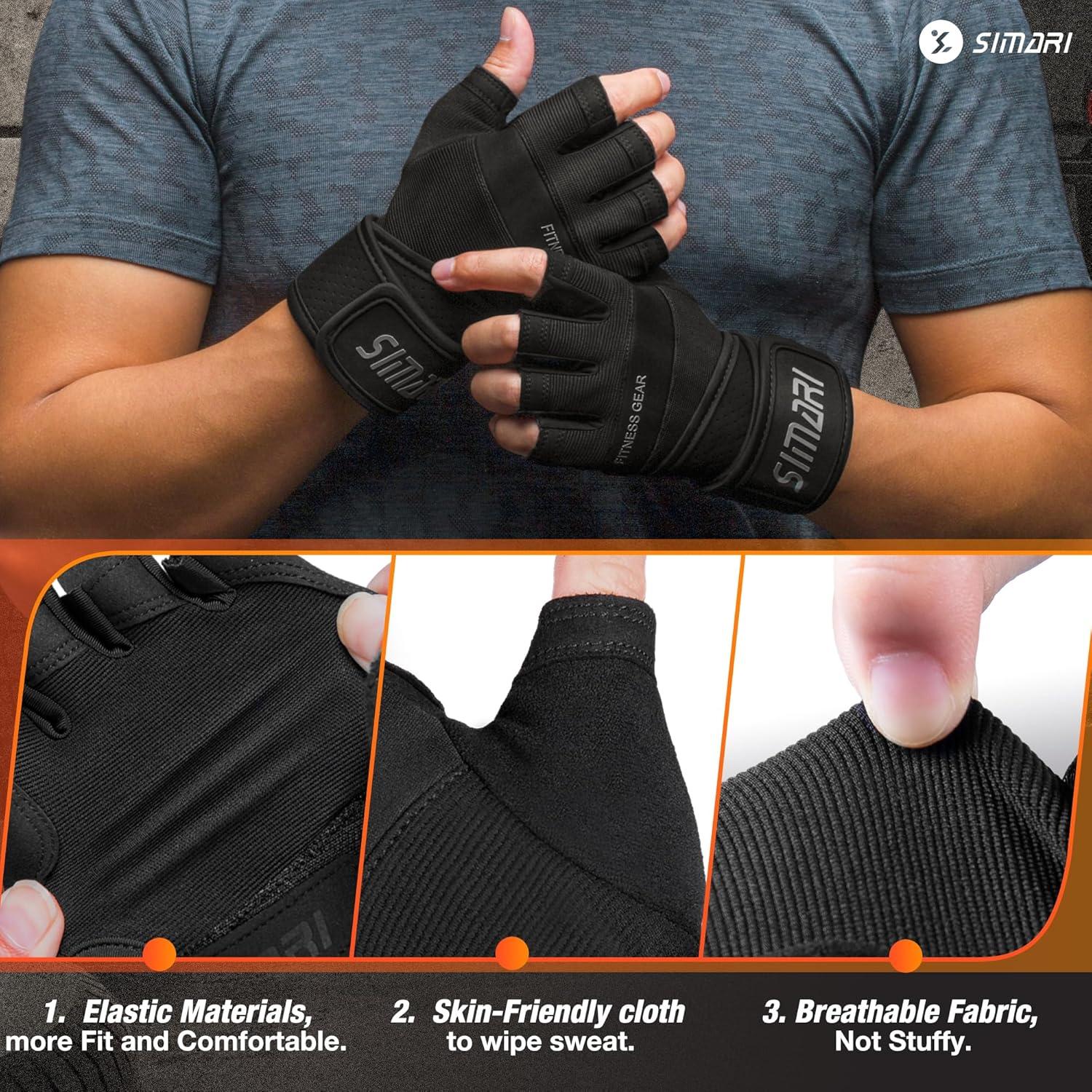 imageSIMARI Padded Workout Gloves for Men and Women Ventilated Weight Lifting Gloves with Wrist Wraps Support Full Palm Protection Great Grip for Gym Training Fitness Weightlifting Exercise
