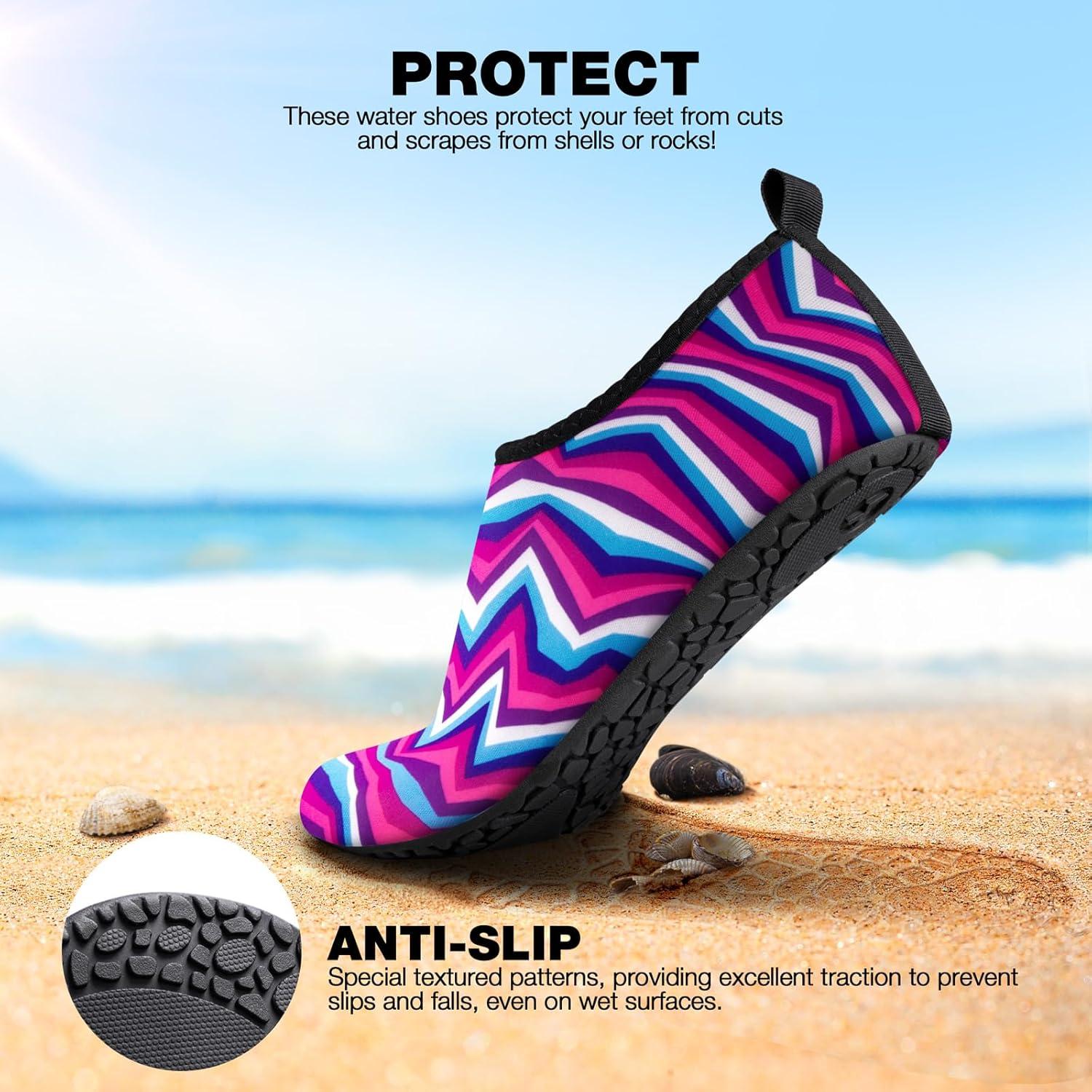 imageSIMARI Water Shoes Women Men Aqua Socks Beach Barefoot Quick Drying Aqua Aerobics Swim Pool Non Slip Outdoor Travel Essentials Surf River Lake Snorkeling Kayak Yoga Adult Youth2yrainbow Curve