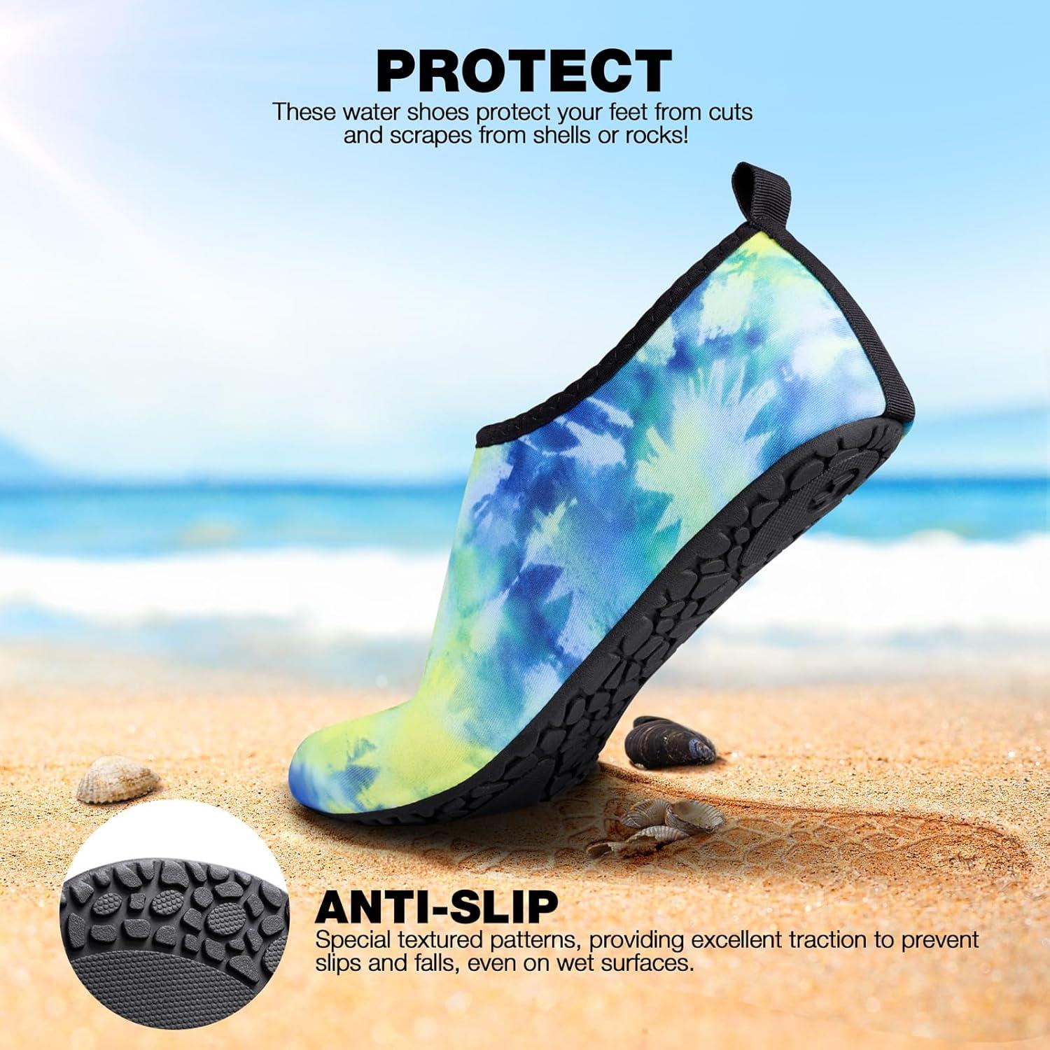 imageSIMARI Water Shoes Women Men Aqua Socks Beach Barefoot Quick Drying Aqua Aerobics Swim Pool Non Slip Outdoor Travel Essentials Surf River Lake Snorkeling Kayak Yoga Adult Youth2xtiedye