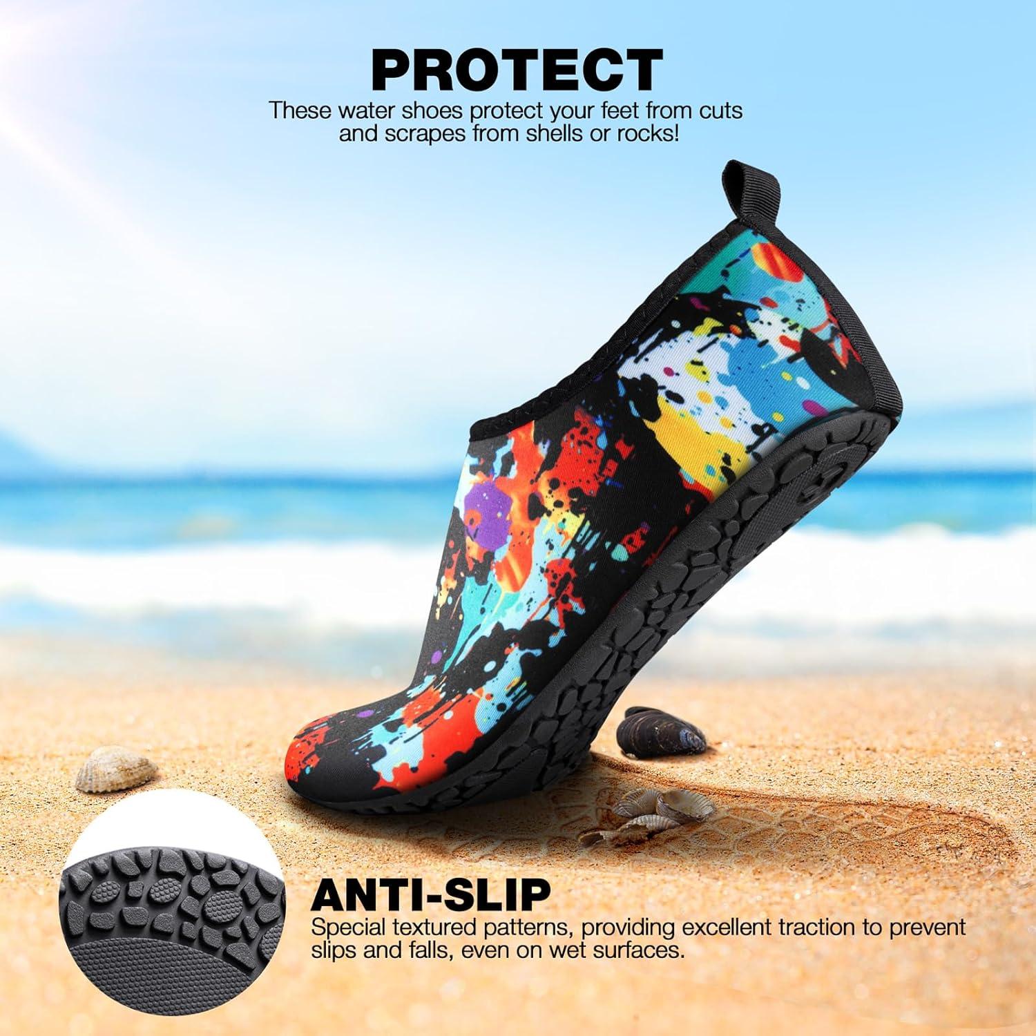 imageSIMARI Water Shoes Women Men Aqua Socks Beach Barefoot Quick Drying Aqua Aerobics Swim Pool Non Slip Outdoor Travel Essentials Surf River Lake Snorkeling Kayak Yoga Adult Youth2epainted Tiedye