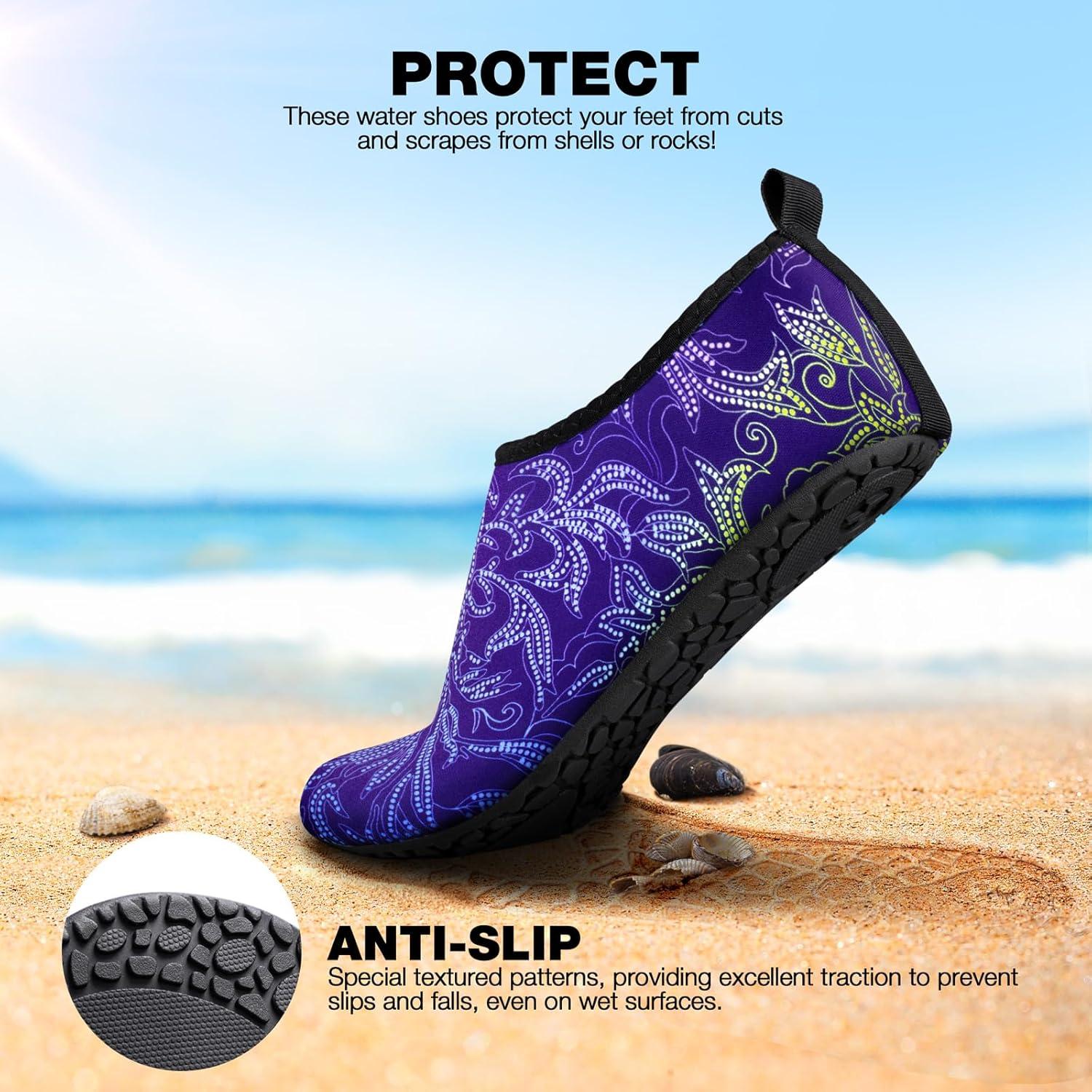 imageSIMARI Water Shoes Women Men Aqua Socks Beach Barefoot Quick Drying Aqua Aerobics Swim Pool Non Slip Outdoor Travel Essentials Surf River Lake Snorkeling Kayak Yoga Adult Youth3bsead Paisley