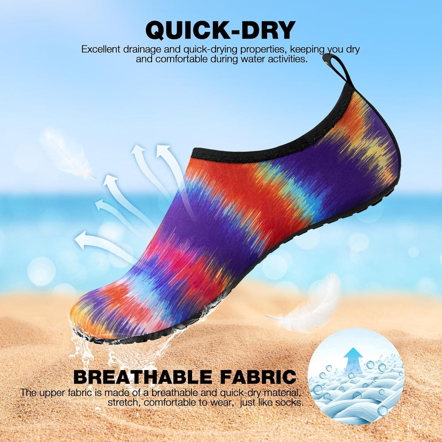imageSIMARI Water Shoes Women Men Aqua Socks Beach Barefoot Quick Drying Aqua Aerobics Swim Pool Non Slip Outdoor Travel Essentials Surf River Lake Snorkeling Kayak Yoga Adult Youth2urainbow Tiedye