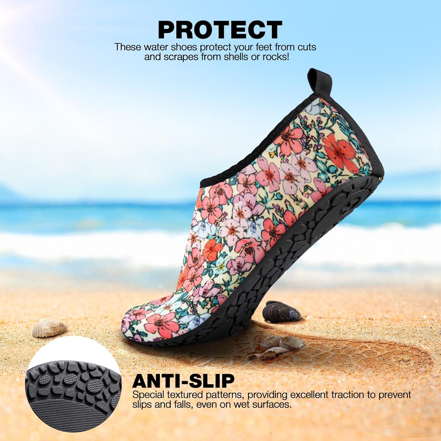 imageSIMARI Water Shoes Women Men Aqua Socks Beach Barefoot Quick Drying Aqua Aerobics Swim Pool Non Slip Outdoor Travel Essentials Surf River Lake Snorkeling Kayak Yoga Adult Youth2ifloral
