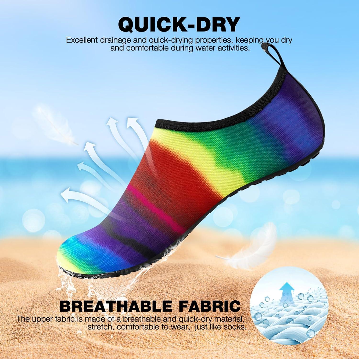 imageSIMARI Water Shoes Women Men Aqua Socks Beach Barefoot Quick Drying Aqua Aerobics Swim Pool Non Slip Outdoor Travel Essentials Surf River Lake Snorkeling Kayak Yoga Adult Youth3arainbow Striped