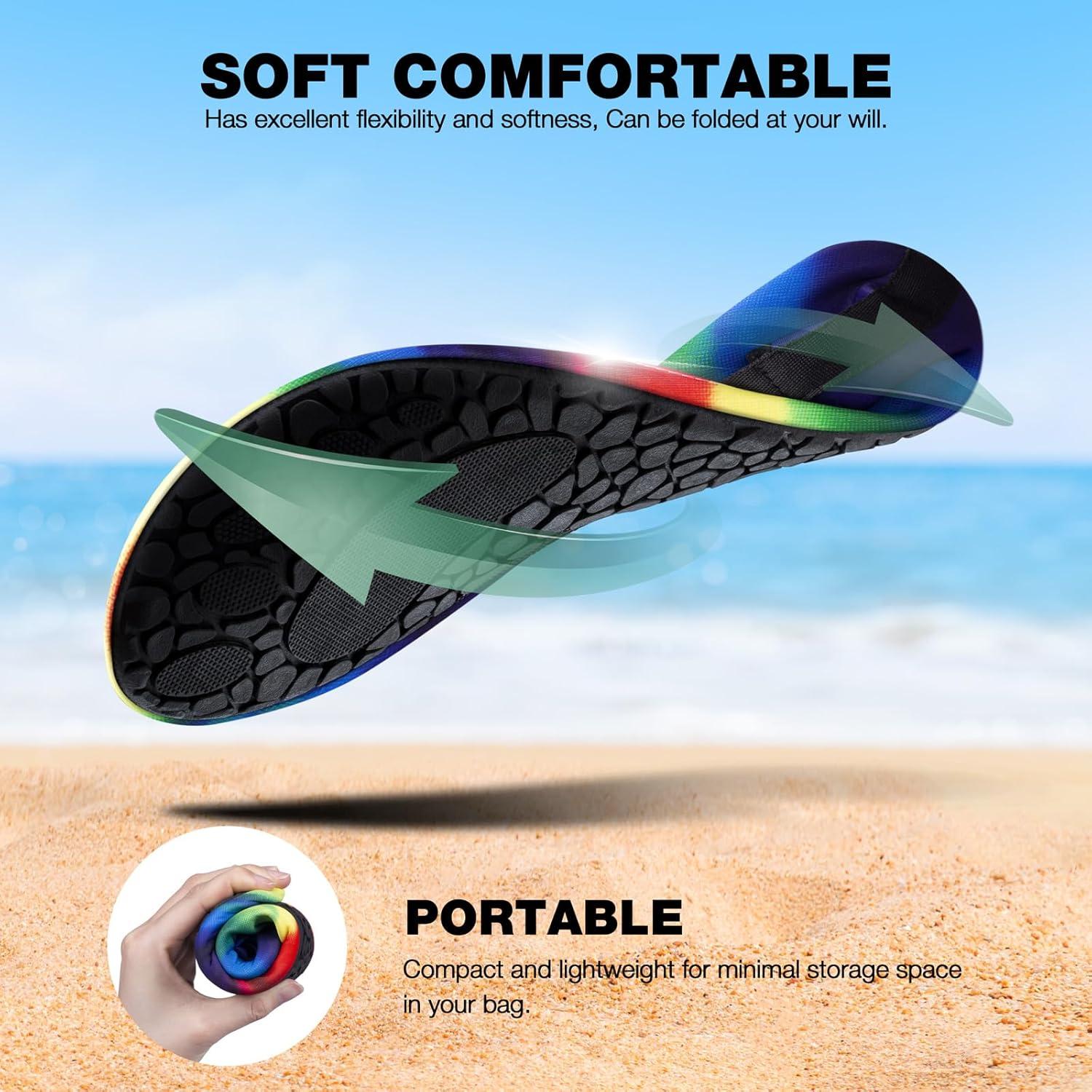 imageSIMARI Water Shoes Women Men Aqua Socks Beach Barefoot Quick Drying Aqua Aerobics Swim Pool Non Slip Outdoor Travel Essentials Surf River Lake Snorkeling Kayak Yoga Adult Youth3arainbow Striped