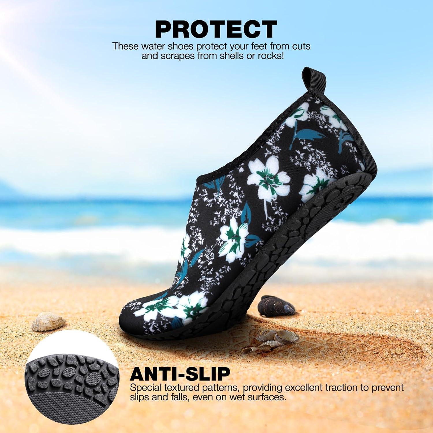 imageSIMARI Water Shoes Women Men Aqua Socks Beach Barefoot Quick Drying Aqua Aerobics Swim Pool Non Slip Outdoor Travel Essentials Surf River Lake Snorkeling Kayak Yoga Adult Youth3fbegonia Flower