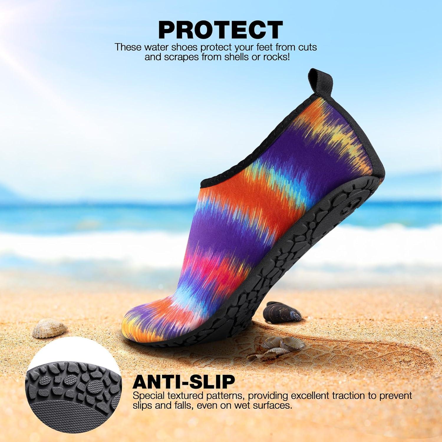 imageSIMARI Water Shoes Women Men Aqua Socks Beach Barefoot Quick Drying Aqua Aerobics Swim Pool Non Slip Outdoor Travel Essentials Surf River Lake Snorkeling Kayak Yoga Adult Youth2urainbow Tiedye