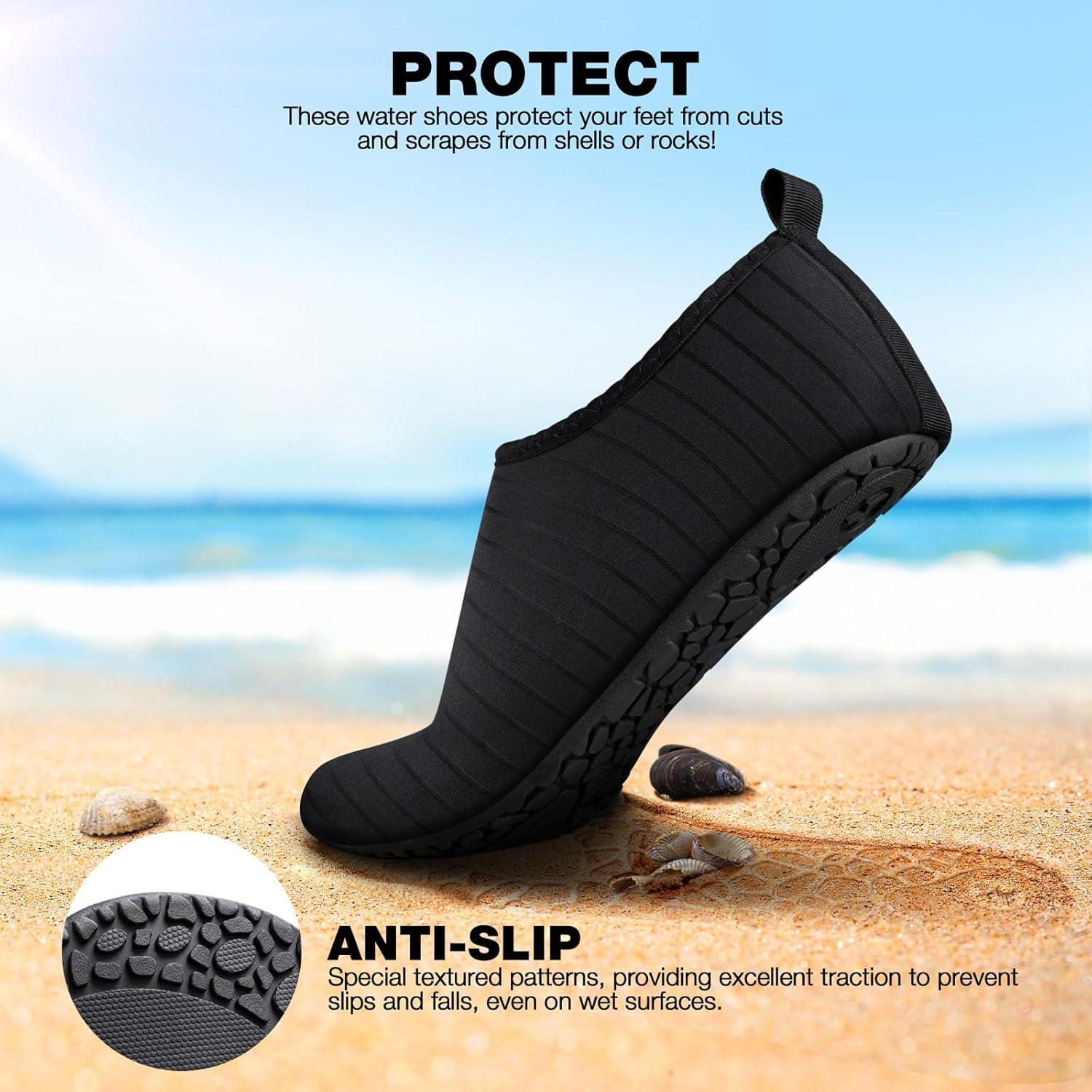 imageSIMARI Water Shoes Women Men Aqua Socks Beach Barefoot Quick Drying Aqua Aerobics Swim Pool Non Slip Outdoor Travel Essentials Surf River Lake Snorkeling Kayak Yoga Adult Youth144black