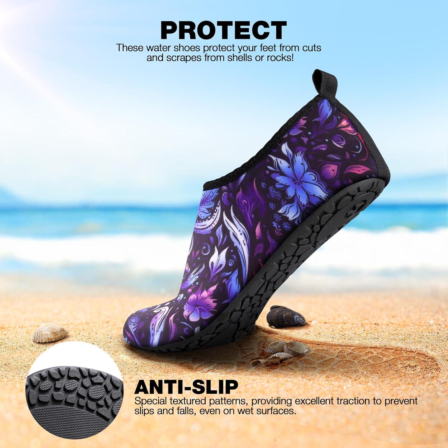 imageSIMARI Water Shoes Women Men Aqua Socks Beach Barefoot Quick Drying Aqua Aerobics Swim Pool Non Slip Outdoor Travel Essentials Surf River Lake Snorkeling Kayak Yoga Adult Youth2qfloral