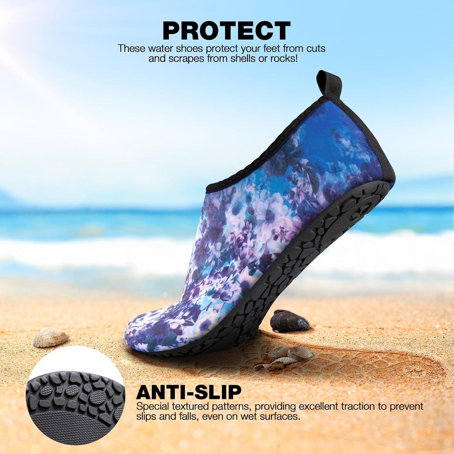 imageSIMARI Water Shoes Women Men Aqua Socks Beach Barefoot Quick Drying Aqua Aerobics Swim Pool Non Slip Outdoor Travel Essentials Surf River Lake Snorkeling Kayak Yoga Adult Youth2rfloral