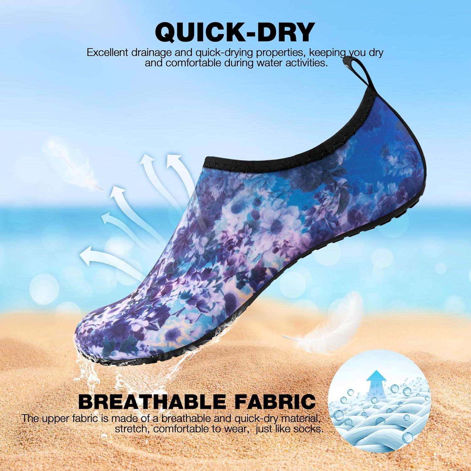 imageSIMARI Water Shoes Women Men Aqua Socks Beach Barefoot Quick Drying Aqua Aerobics Swim Pool Non Slip Outdoor Travel Essentials Surf River Lake Snorkeling Kayak Yoga Adult Youth2rfloral