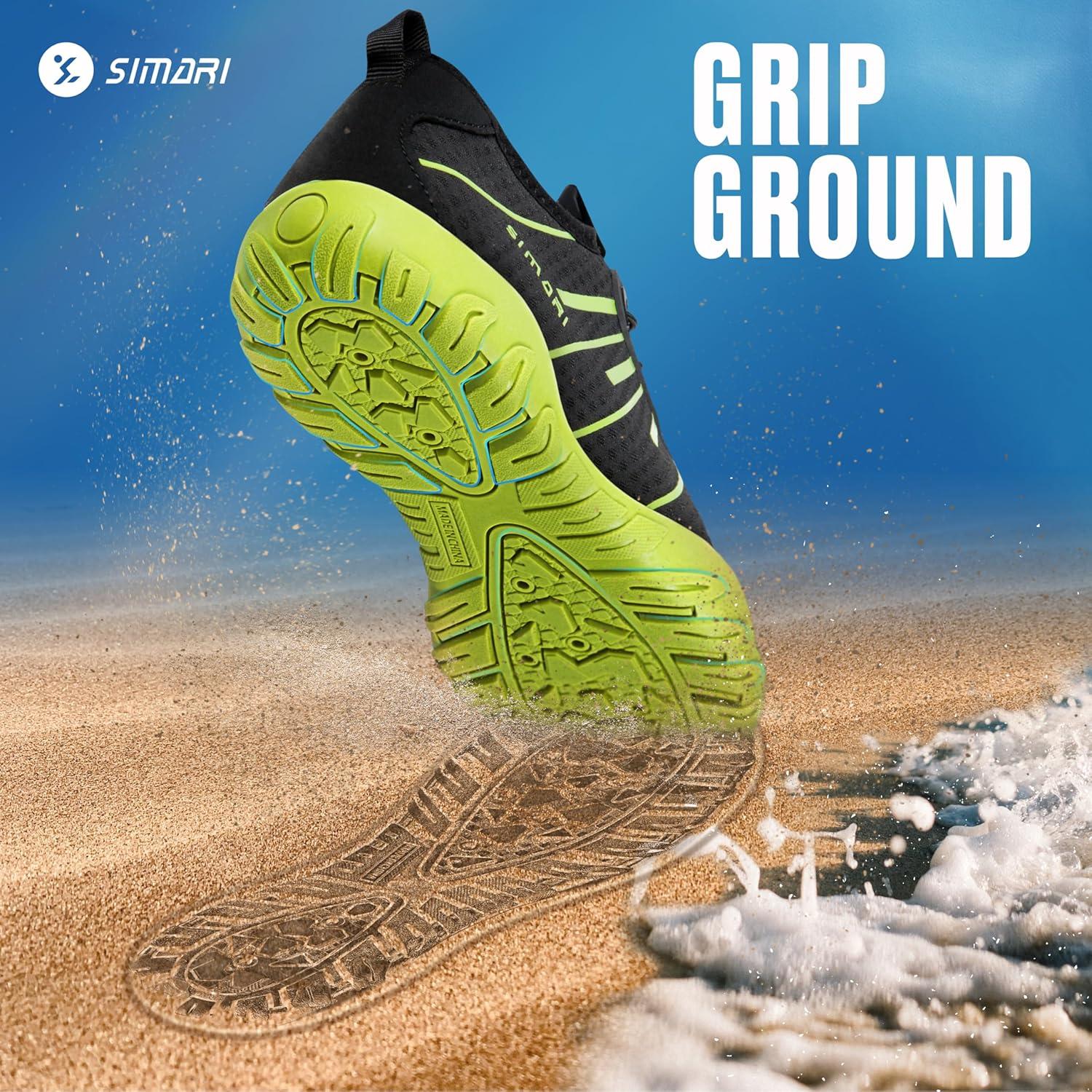 imageSIMARI Water Shoes for Women Men Barefoot QuickDry Aqua Socks Lightweight Swim Shoes for Surfing Swimming Beach Sports Kayaking Diving NonSlip Design1wblack Green