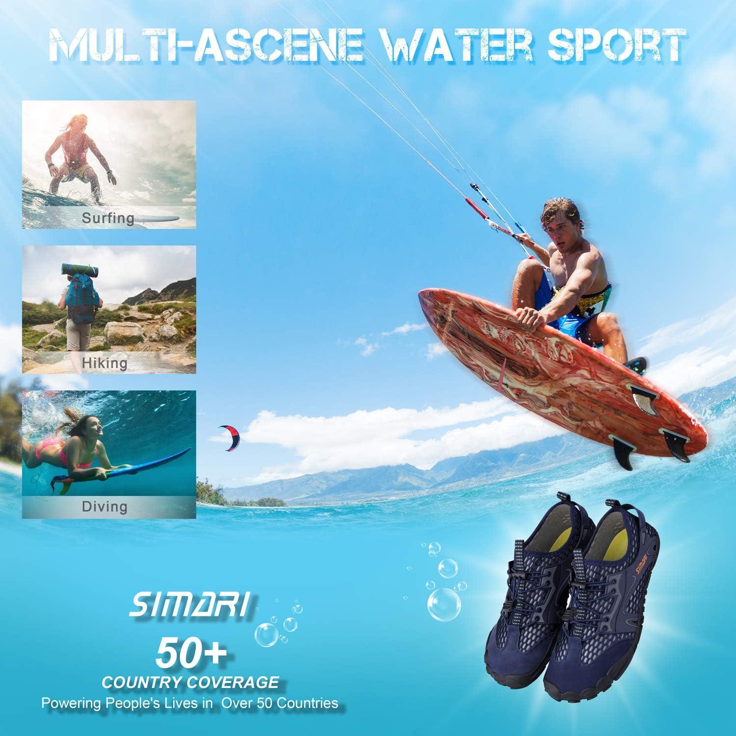 imageSIMARI Water Shoes for Women Men Barefoot QuickDry Aqua Socks Lightweight Swim Shoes for Surfing Swimming Beach Sports Kayaking Diving NonSlip DesignA Blue