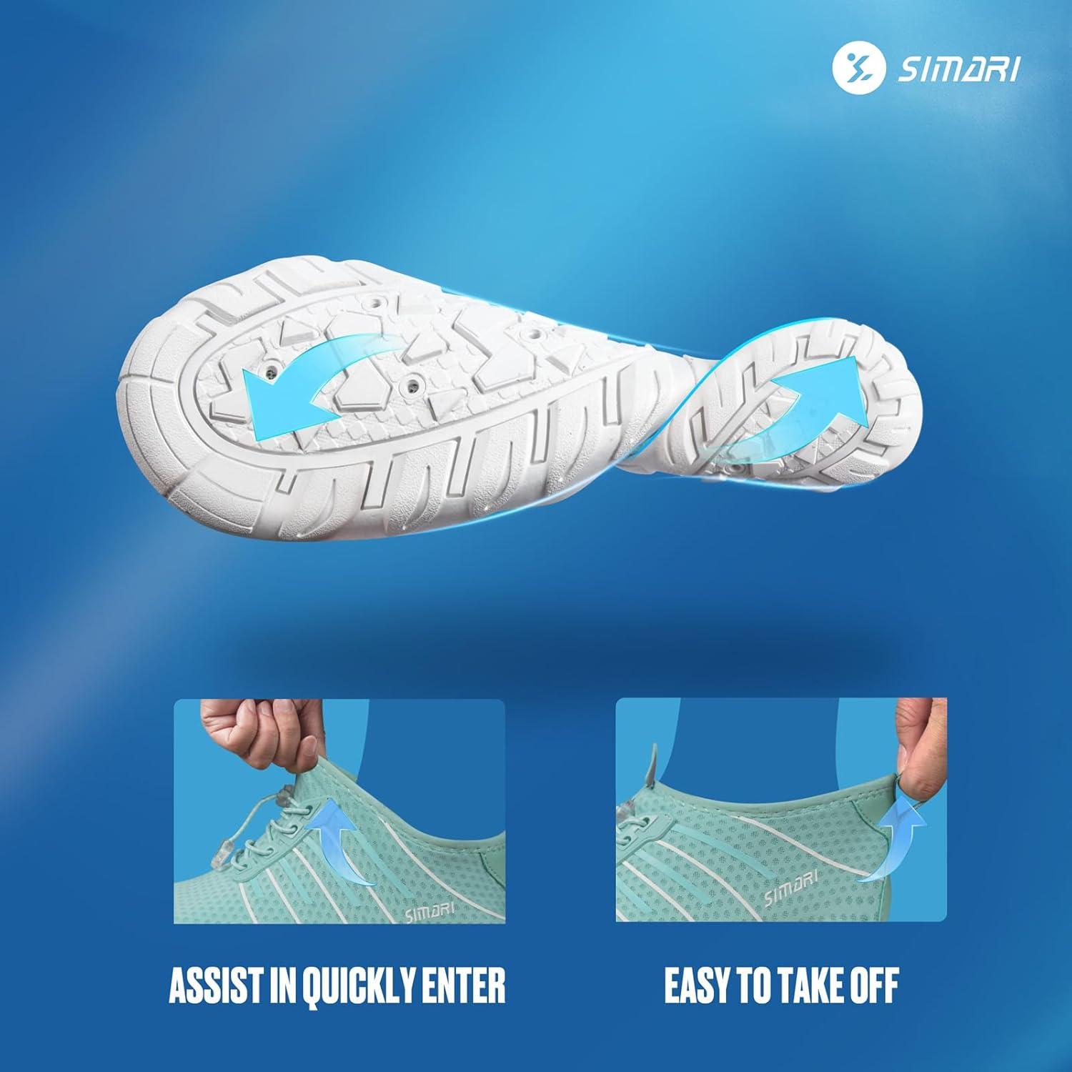 imageSIMARI Water Shoes for Women Men Barefoot QuickDry Aqua Socks Lightweight Swim Shoes for Surfing Swimming Beach Sports Kayaking Diving NonSlip Design1fblue Green