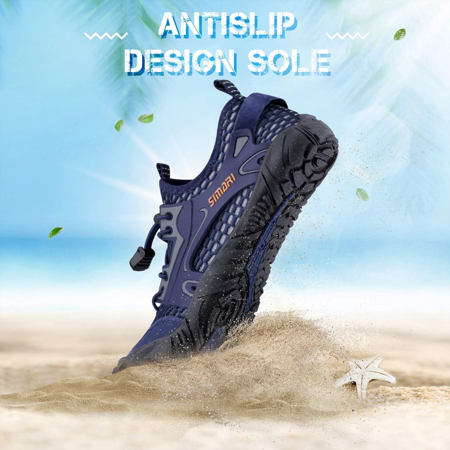 imageSIMARI Water Shoes for Women Men Barefoot QuickDry Aqua Socks Lightweight Swim Shoes for Surfing Swimming Beach Sports Kayaking Diving NonSlip DesignA Blue
