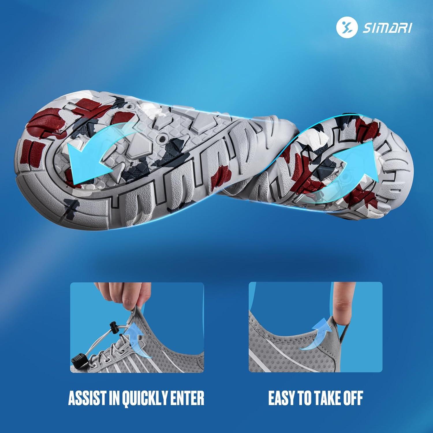 imageSIMARI Water Shoes for Women Men Barefoot QuickDry Aqua Socks Lightweight Swim Shoes for Surfing Swimming Beach Sports Kayaking Diving NonSlip Design1vprint Gray