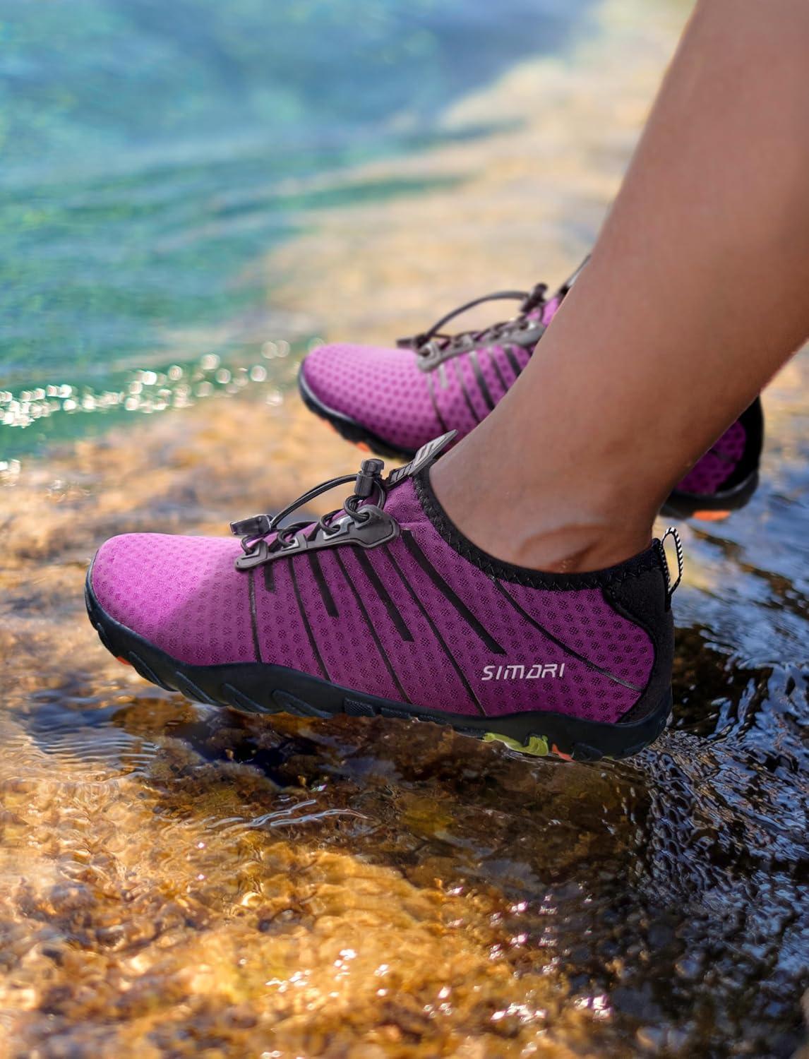 imageSIMARI Water Shoes for Women Men Barefoot QuickDry Aqua Socks Lightweight Swim Shoes for Surfing Swimming Beach Sports Kayaking Diving NonSlip Design1dpurple