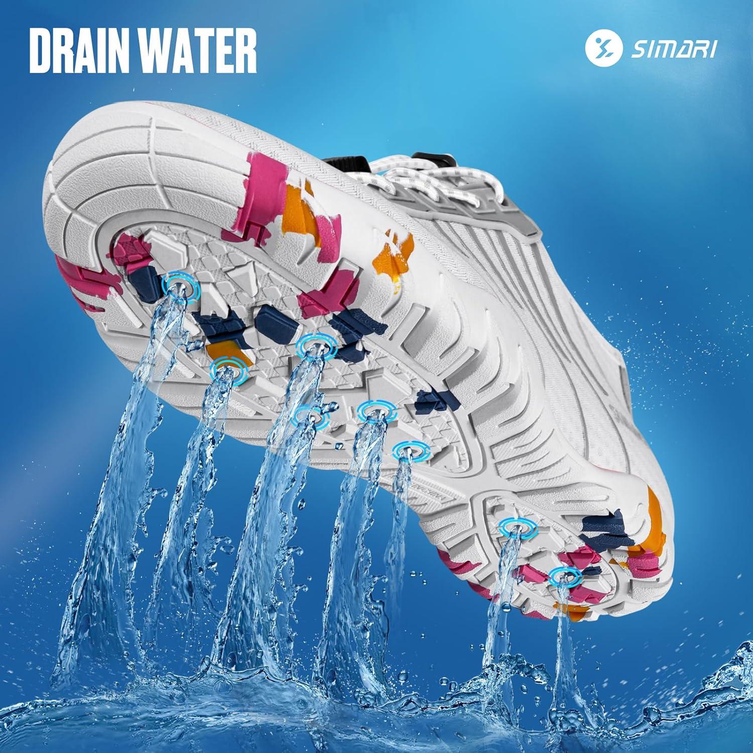 imageSIMARI Water Shoes for Women Men Barefoot QuickDry Aqua Socks Lightweight Swim Shoes for Surfing Swimming Beach Sports Kayaking Diving NonSlip Design1uprint White
