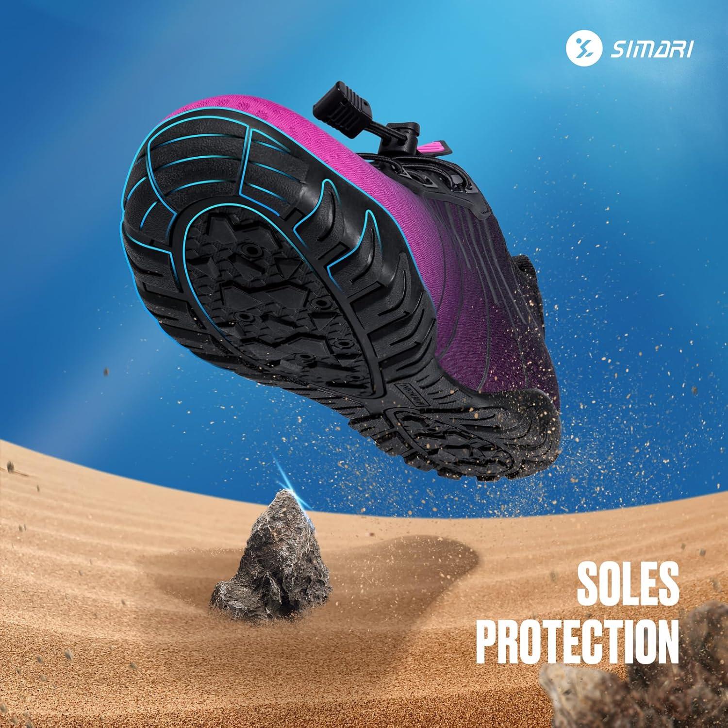 imageSIMARI Water Shoes for Women Men Barefoot QuickDry Aqua Socks Lightweight Swim Shoes for Surfing Swimming Beach Sports Kayaking Diving NonSlip Design1kgradient Purple