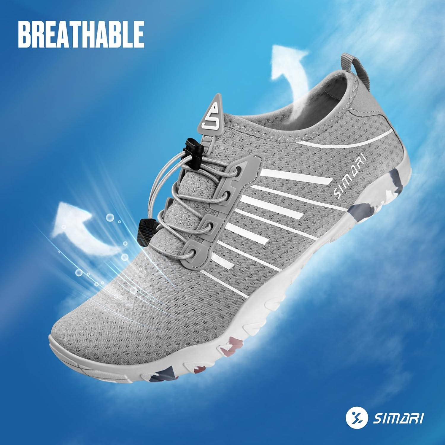 imageSIMARI Water Shoes for Women Men Barefoot QuickDry Aqua Socks Lightweight Swim Shoes for Surfing Swimming Beach Sports Kayaking Diving NonSlip Design1vprint Gray