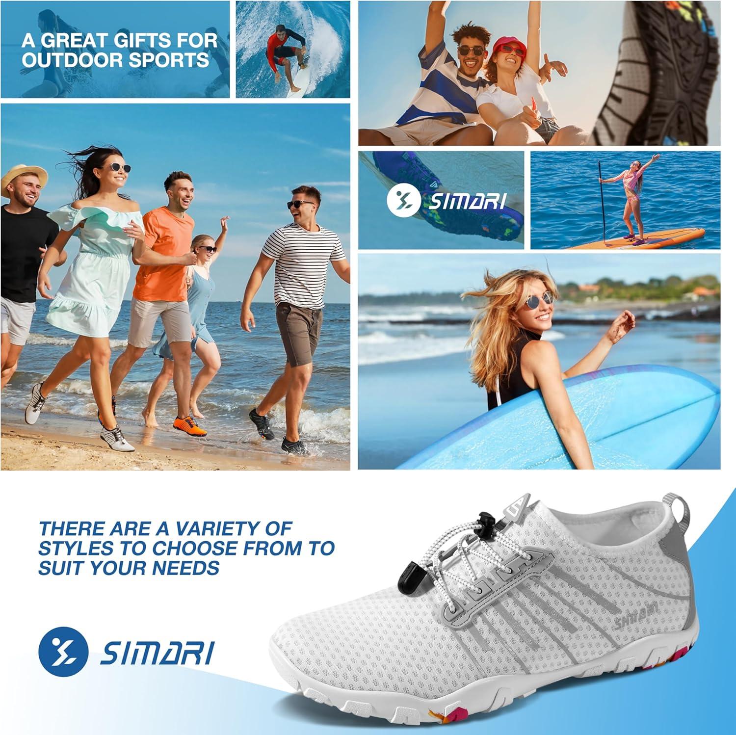 imageSIMARI Water Shoes for Women Men Barefoot QuickDry Aqua Socks Lightweight Swim Shoes for Surfing Swimming Beach Sports Kayaking Diving NonSlip Design1usnow White