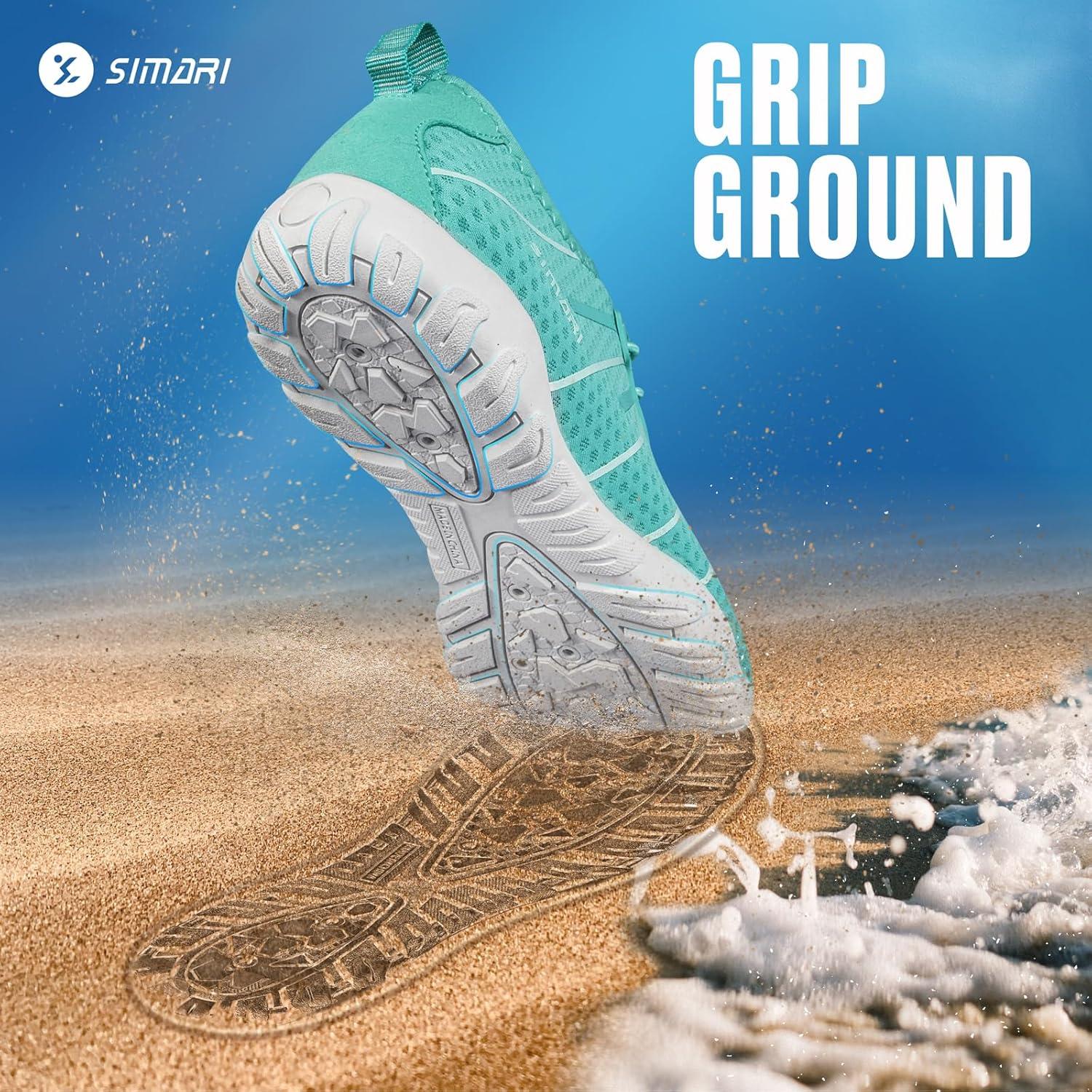 imageSIMARI Water Shoes for Women Men Barefoot QuickDry Aqua Socks Lightweight Swim Shoes for Surfing Swimming Beach Sports Kayaking Diving NonSlip Design1fblue Green