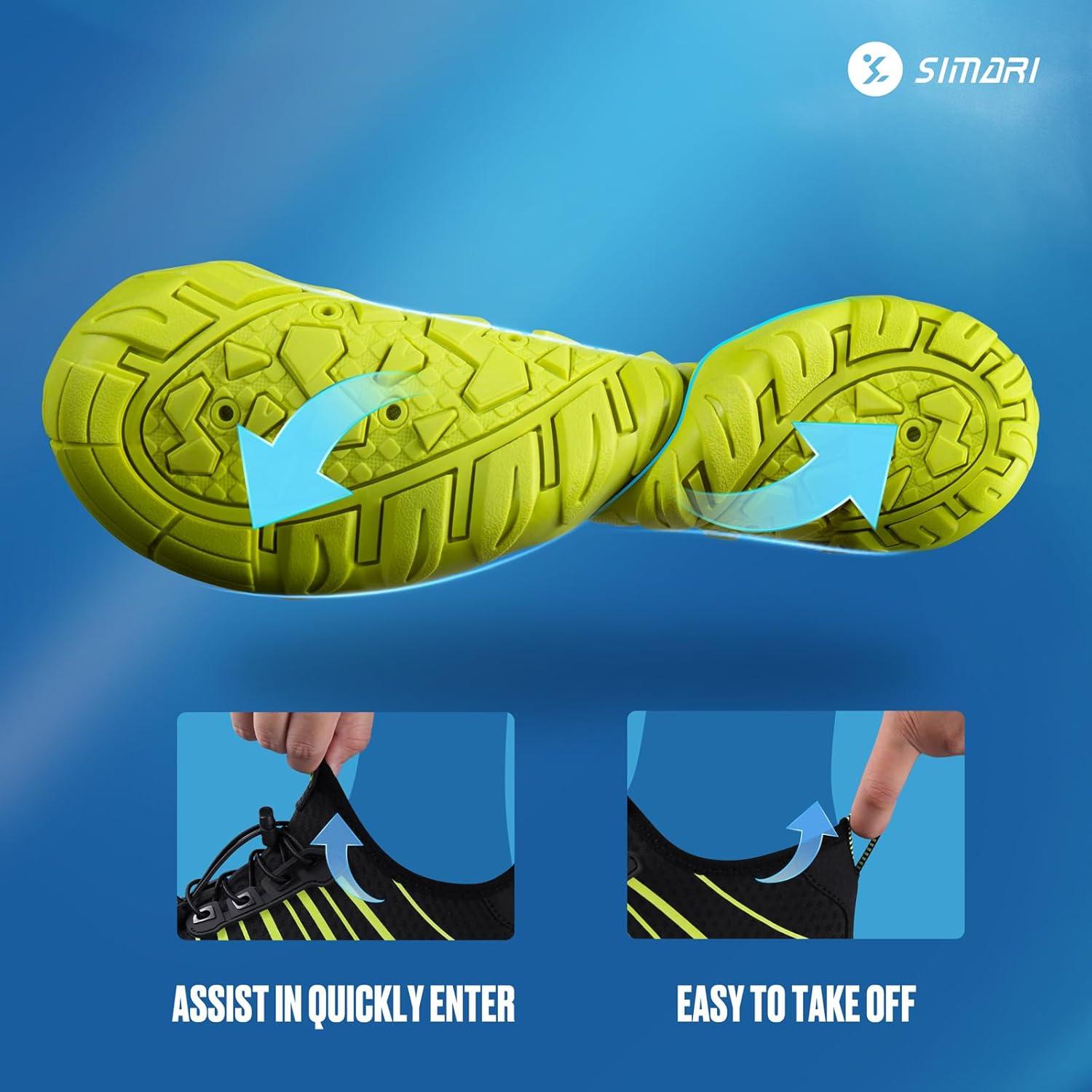 imageSIMARI Water Shoes for Women Men Barefoot QuickDry Aqua Socks Lightweight Swim Shoes for Surfing Swimming Beach Sports Kayaking Diving NonSlip Design1wblack Green