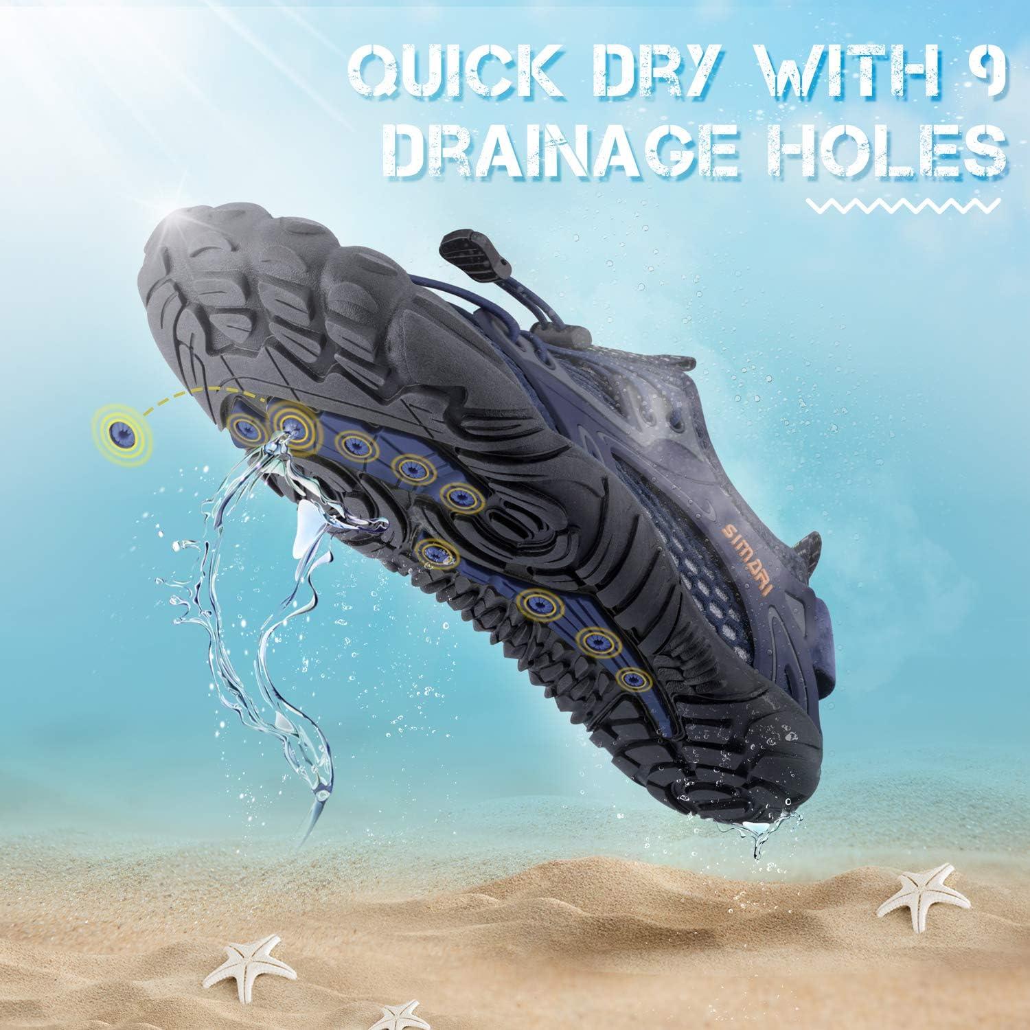 imageSIMARI Water Shoes for Women Men Barefoot QuickDry Aqua Socks Lightweight Swim Shoes for Surfing Swimming Beach Sports Kayaking Diving NonSlip DesignA Blue
