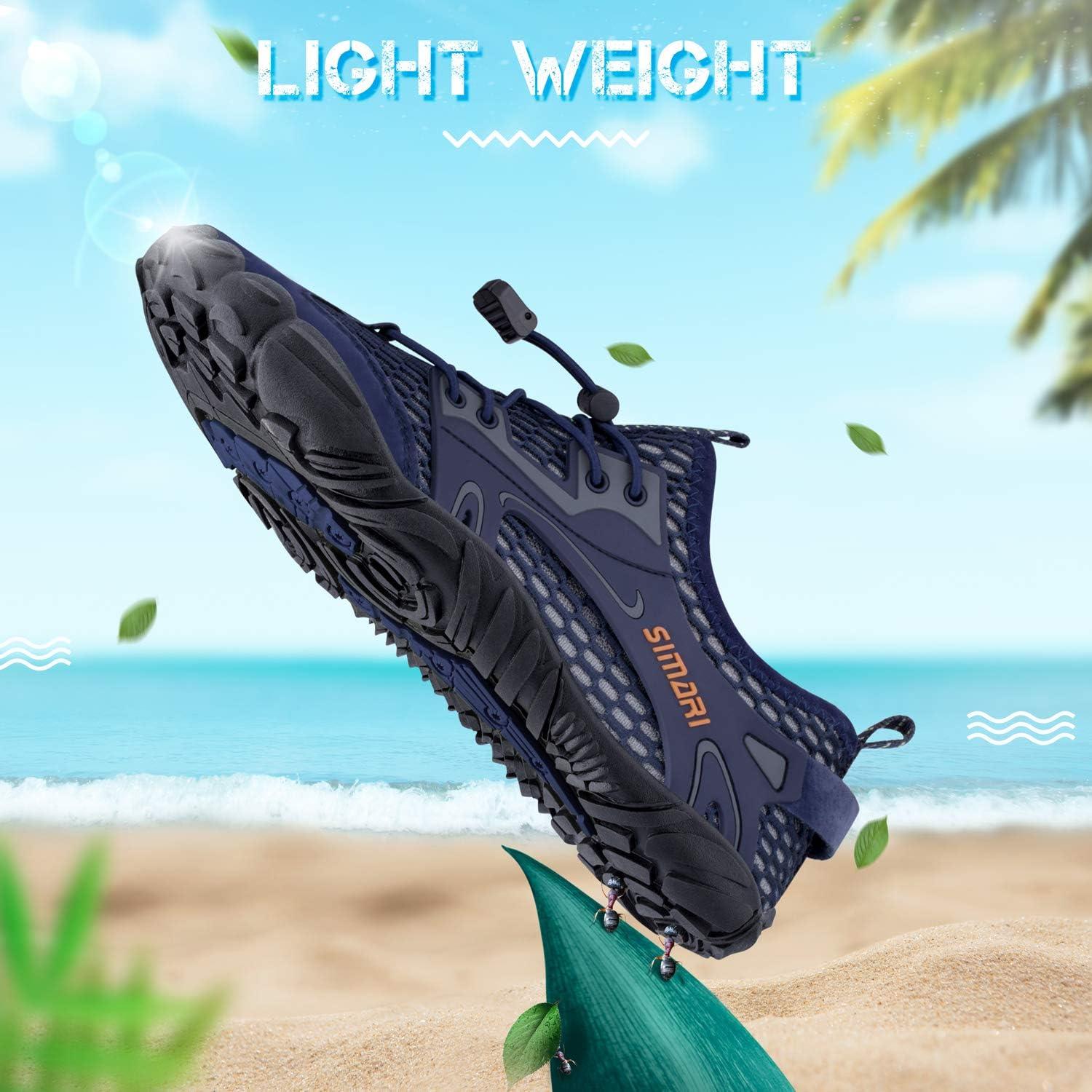 imageSIMARI Water Shoes for Women Men Barefoot QuickDry Aqua Socks Lightweight Swim Shoes for Surfing Swimming Beach Sports Kayaking Diving NonSlip DesignA Blue