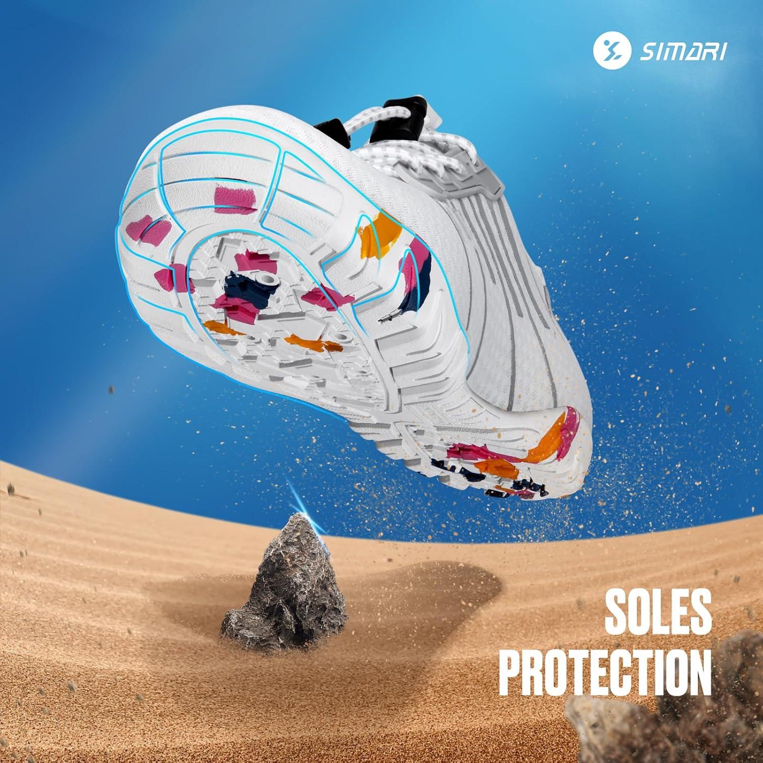 imageSIMARI Water Shoes for Women Men Barefoot QuickDry Aqua Socks Lightweight Swim Shoes for Surfing Swimming Beach Sports Kayaking Diving NonSlip Design1uprint White